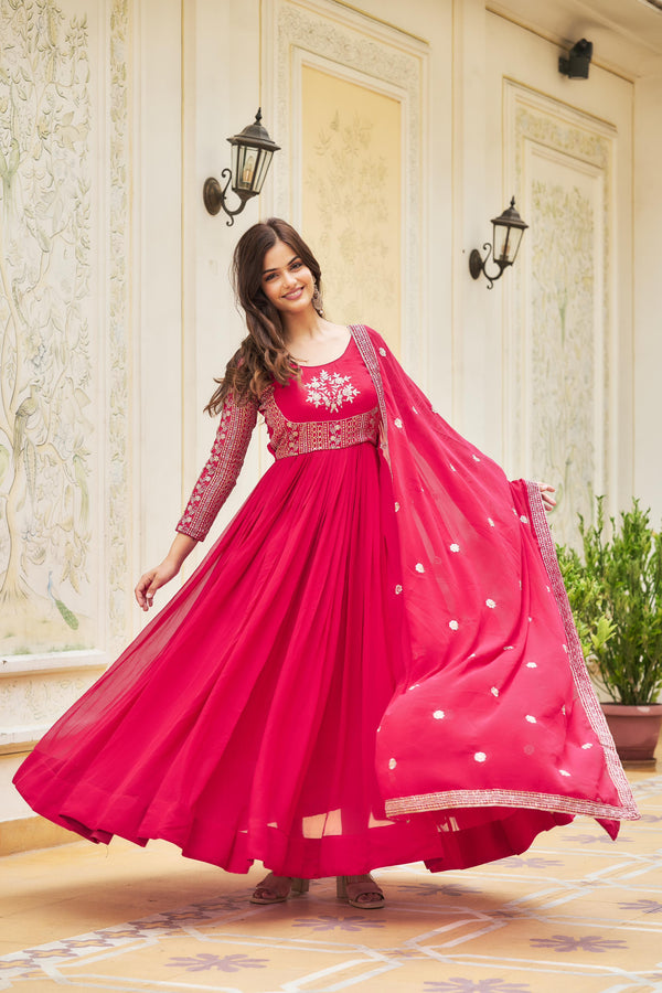 Engagement Wear Pink Color Georgette Heavy sequence Embroidery Work Designer Gown