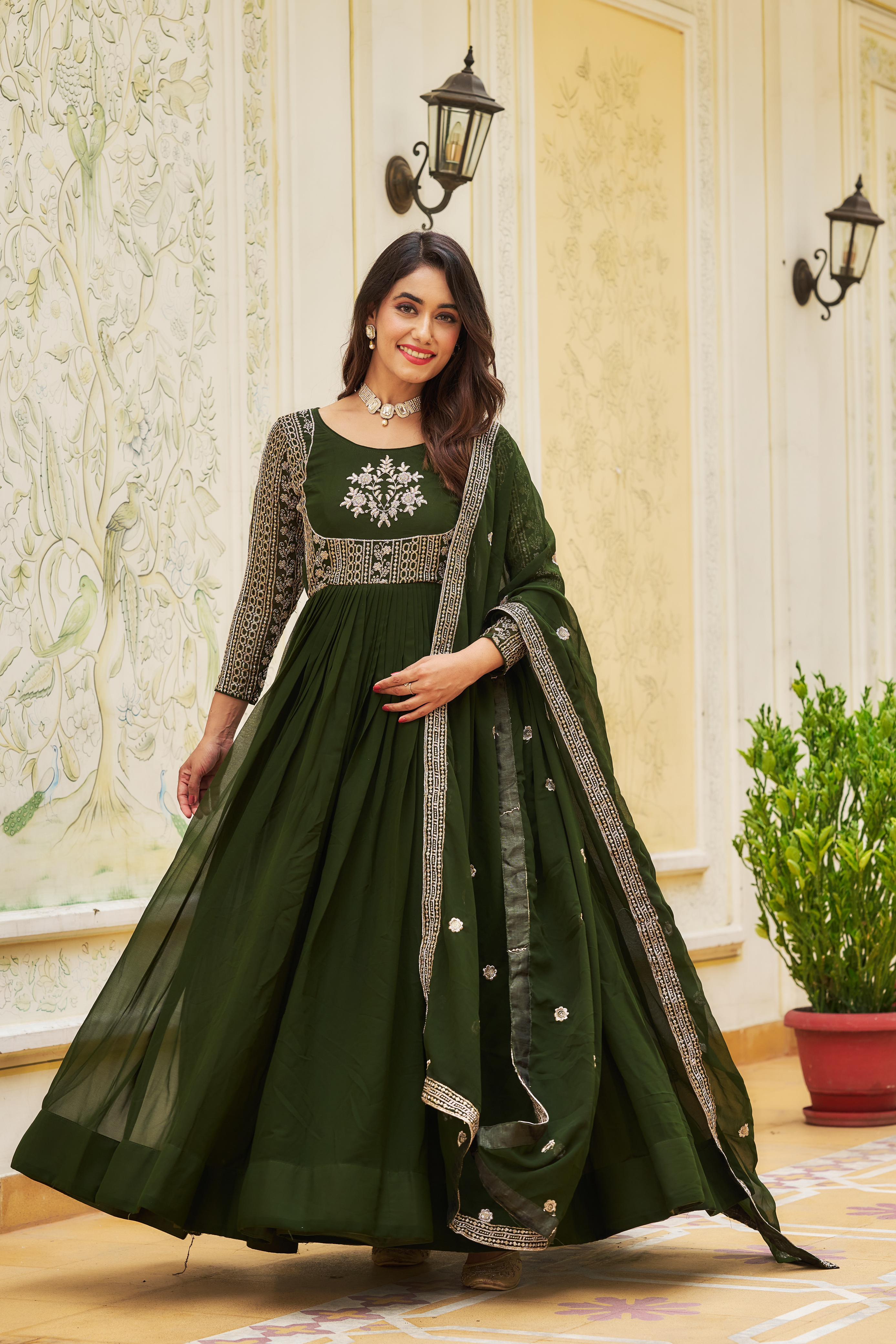 Engagement Wear Green Color Georgette Heavy sequence Embroidery Work  Designer Gown