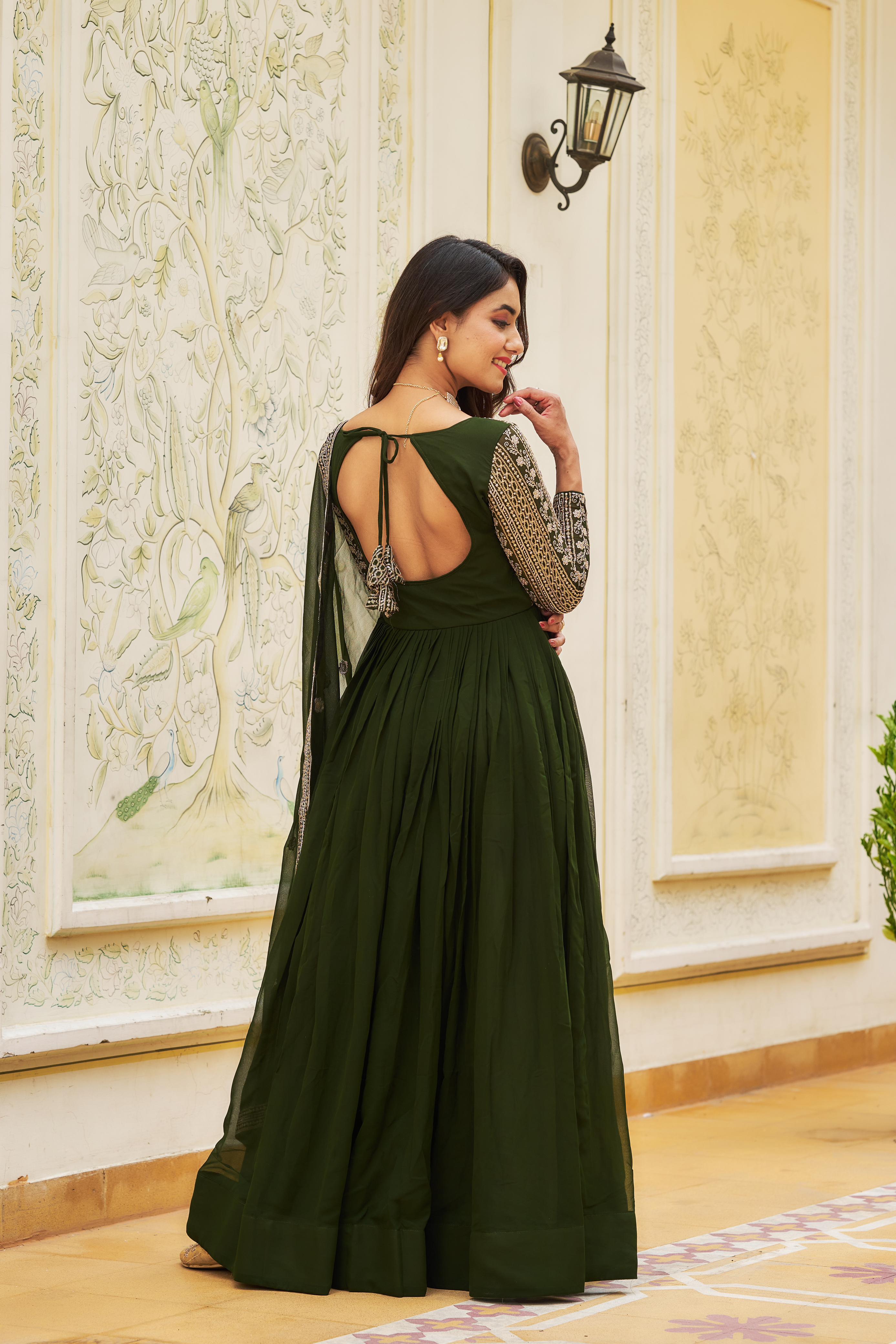 Engagement Wear Green Color Georgette Heavy sequence Embroidery Work D –  Vastra Shop