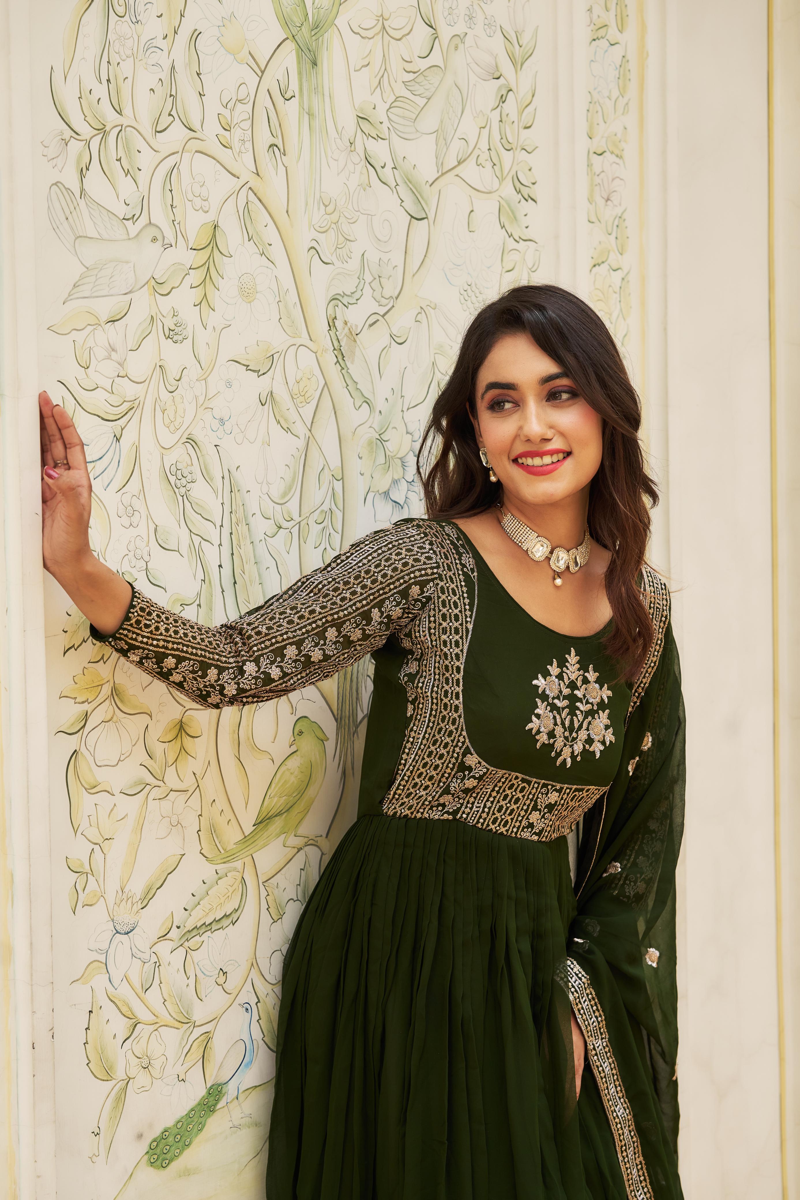 Engagement Wear Green Color Georgette Heavy sequence Embroidery Work D –  Vastra Shop