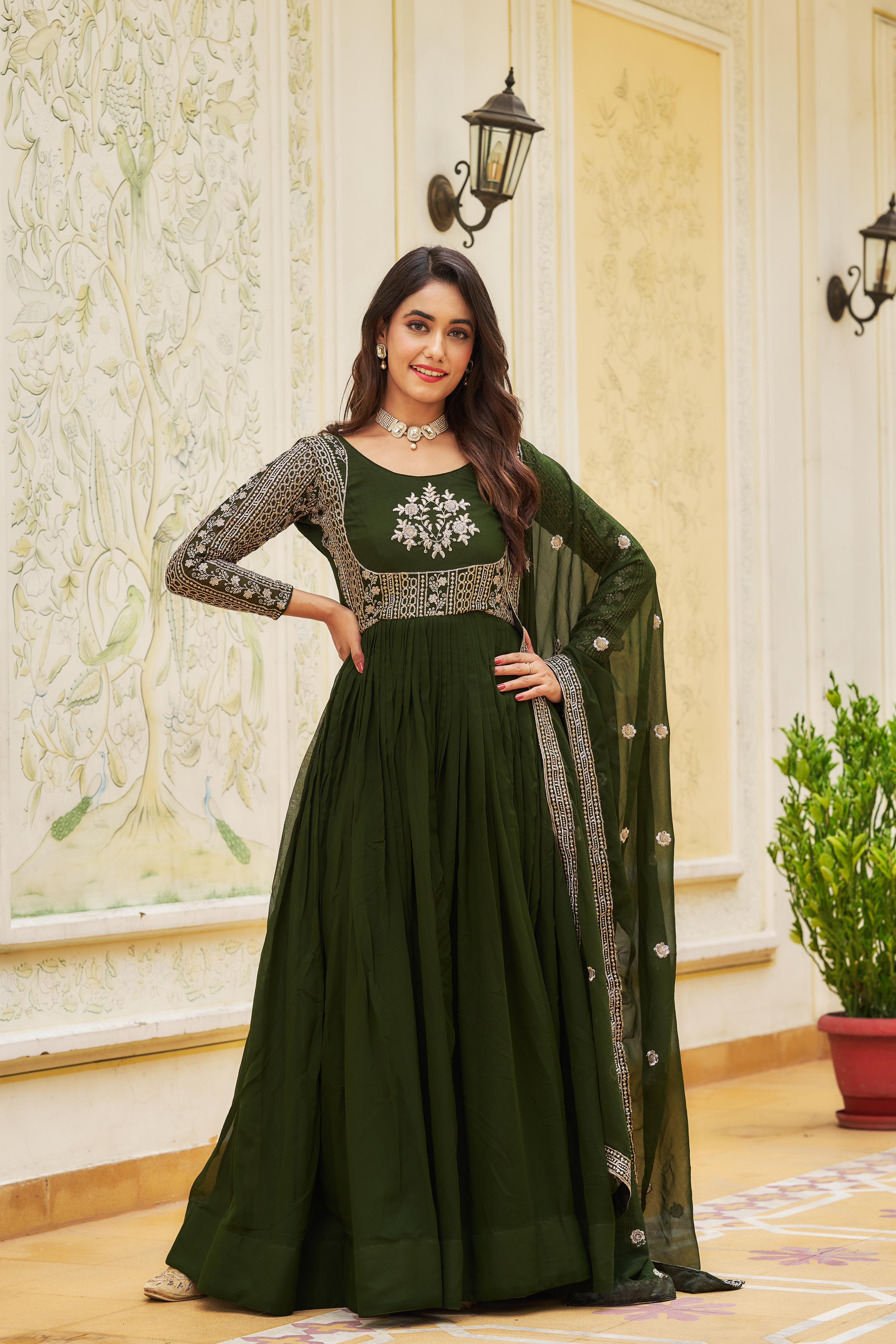 Engagement Wear Green Color Georgette Heavy sequence Embroidery Work D –  Vastra Shop