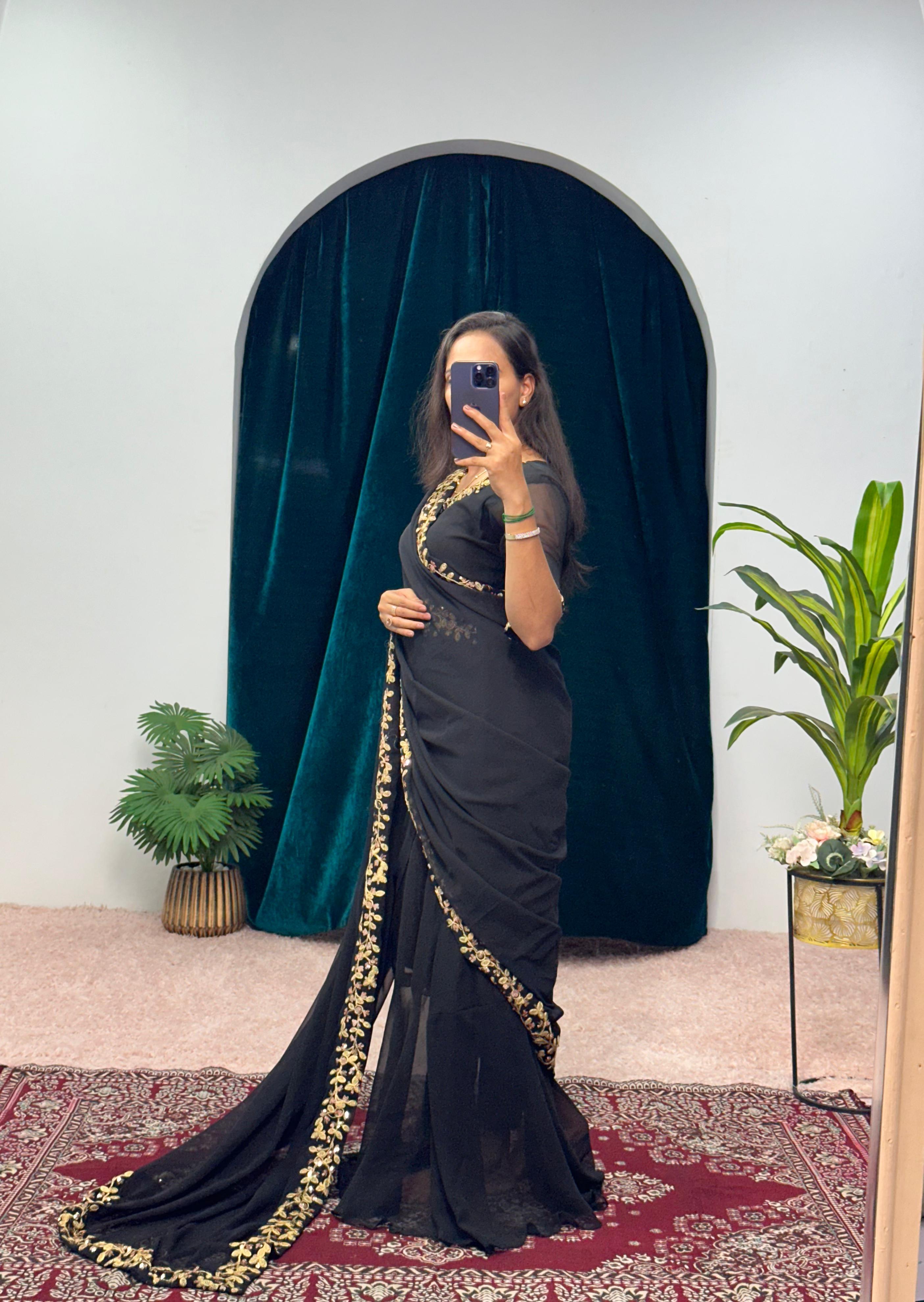 Classic Black Color Faux Georgette Desinger Saree Gown