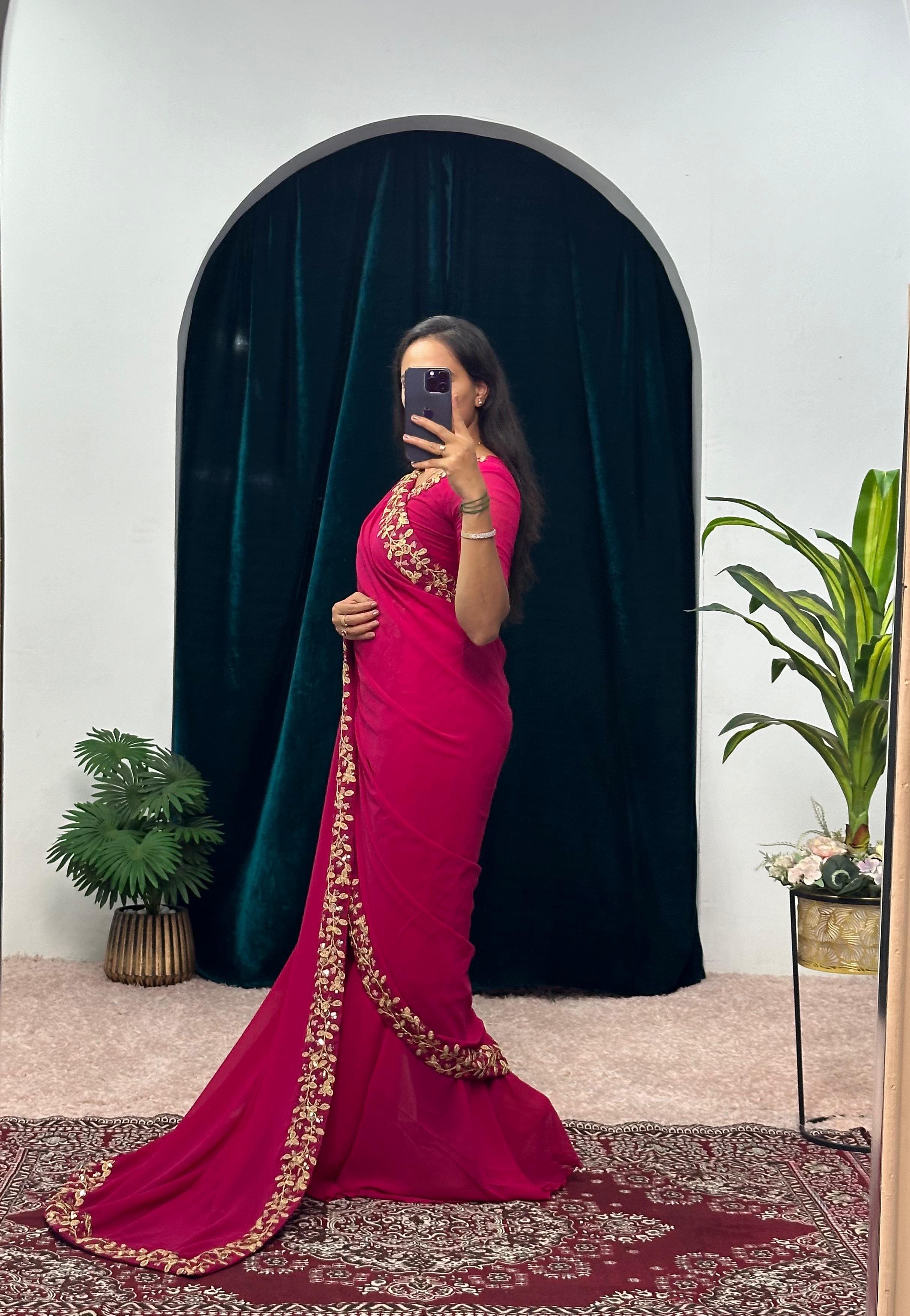 Stunning Pink Color Faux Georgette Desinger Saree Gown