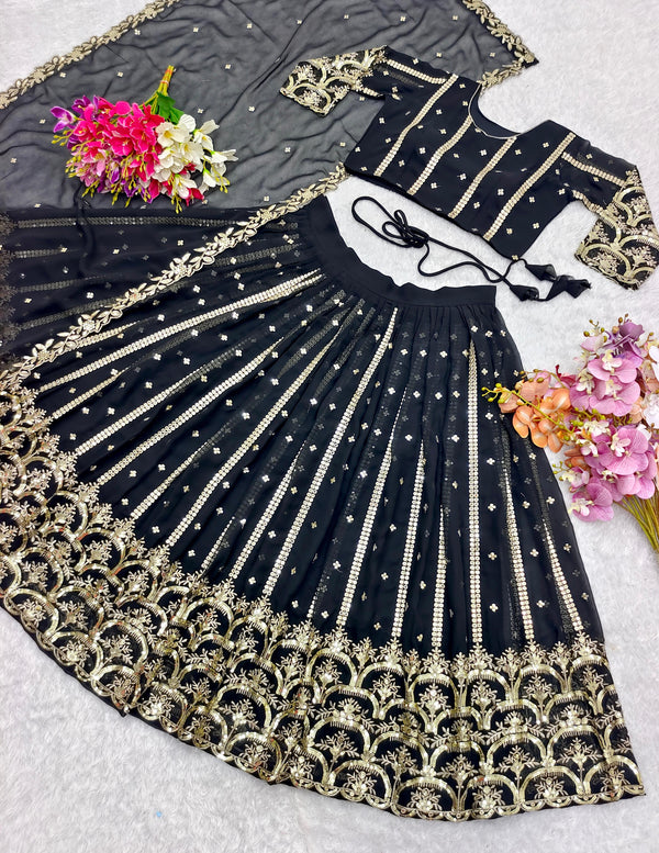 Blissful Black Color Pure Georgette With Heavy Embroidery Work Designer Lehenga Choli