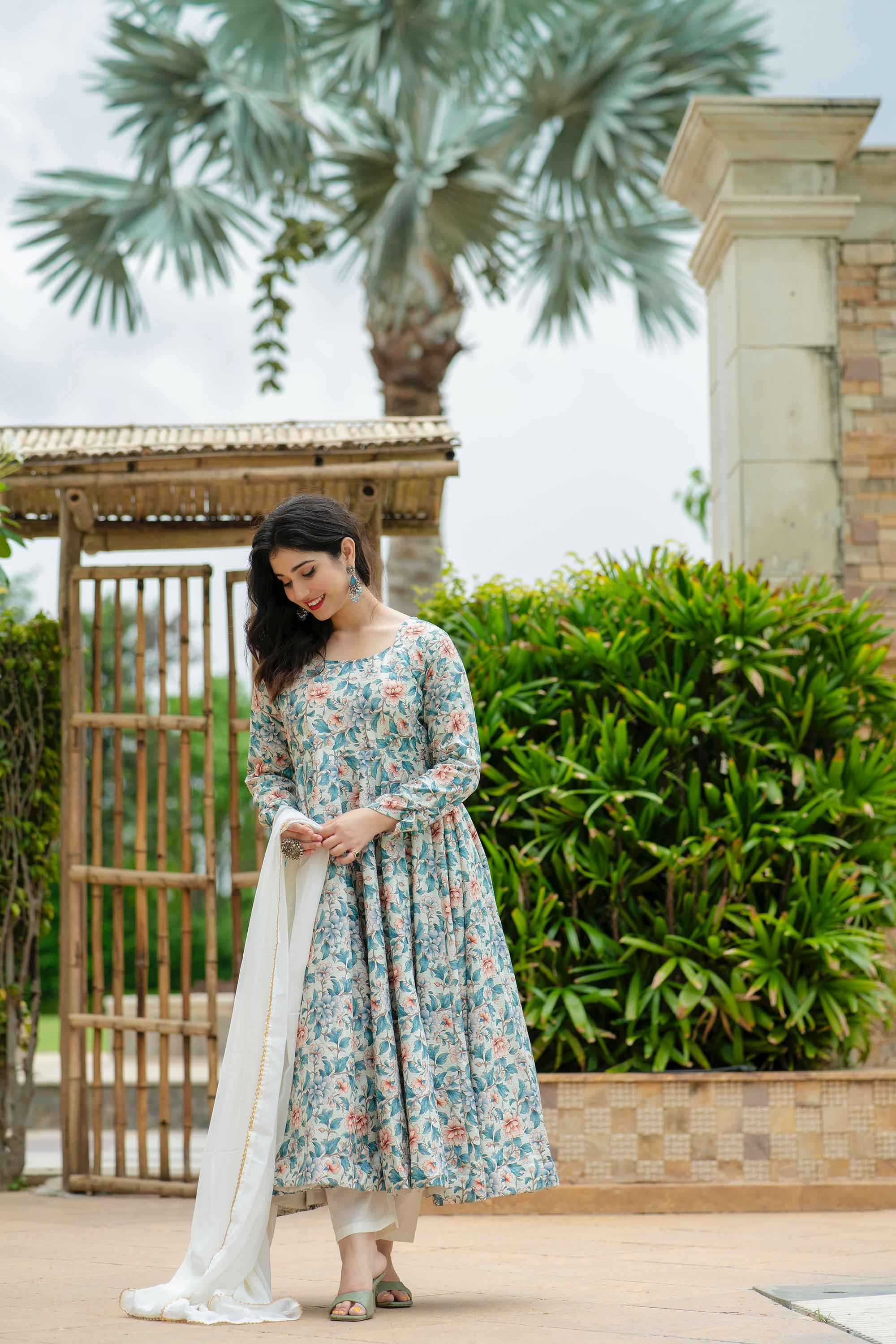 Elegant Sky Blue Color Heavy Pure Muslin Designer Anarkali Suit