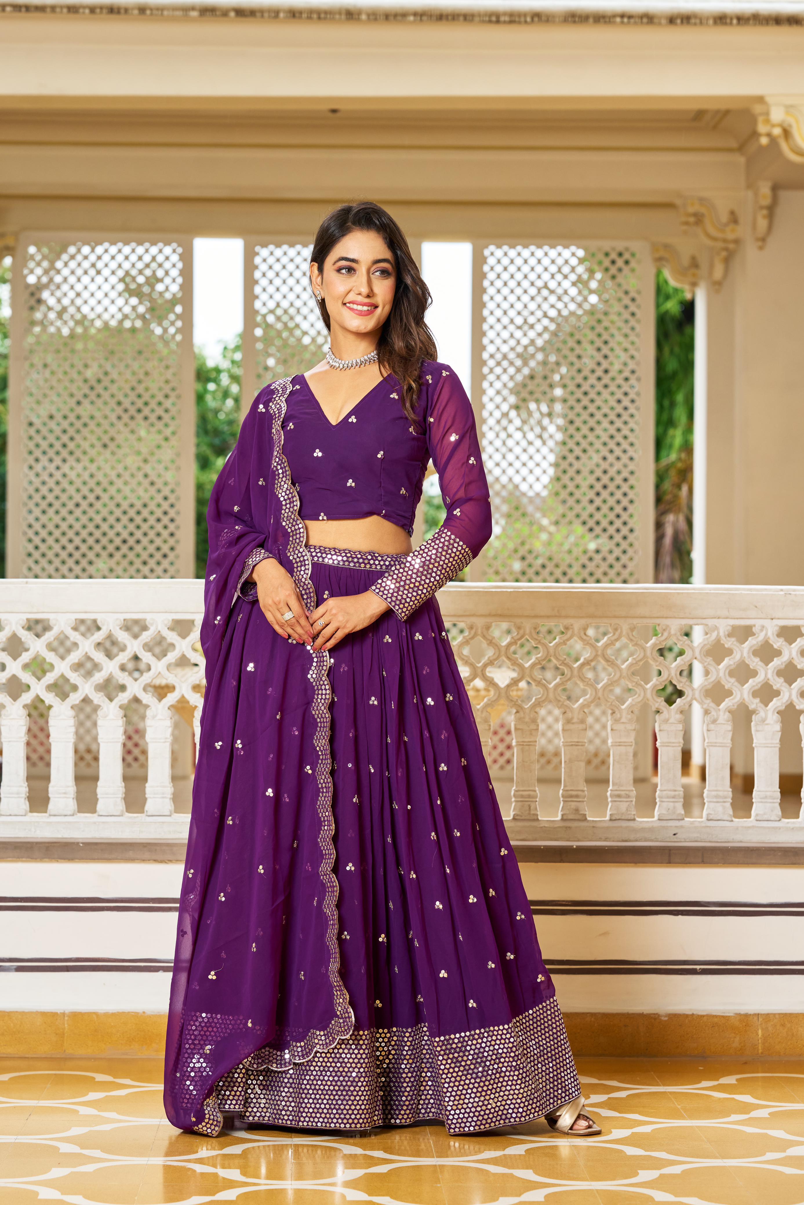 Bollywood Style Heavy Work Purpe Color Wedding Wear Lehenga Choli