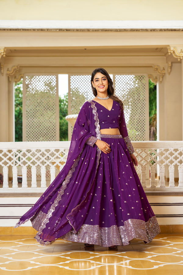 Bollywood Style Heavy Work Purpe Color Wedding Wear Lehenga Choli