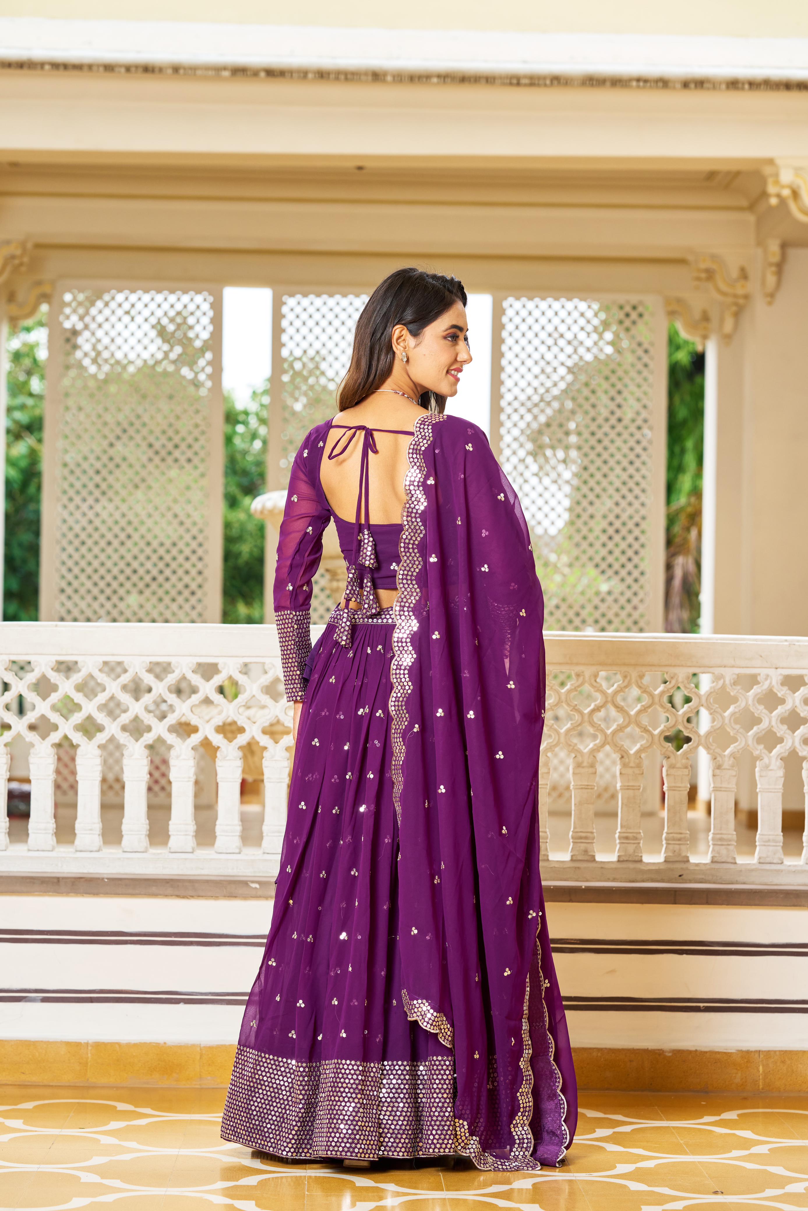 Bollywood Style Heavy Work Purpe Color Wedding Wear Lehenga Choli