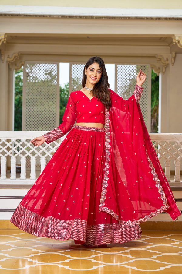 Bollywood Style Heavy Work Red Color Wedding Wear Lehenga Choli