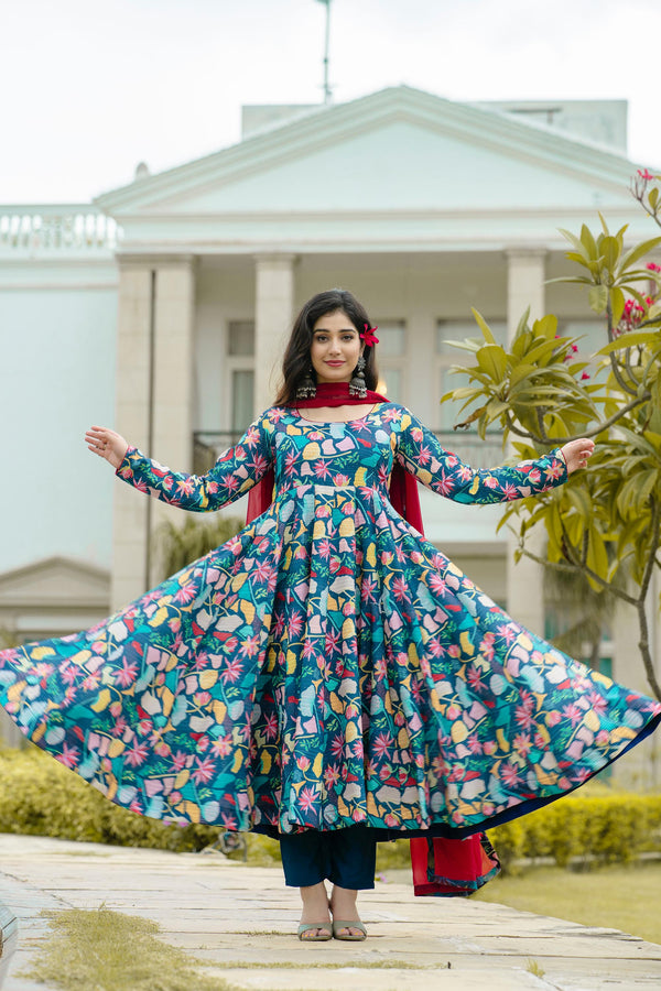 Ceremony Wear Sky Blue Color Heavy Pure Maslin Corset Work Designer Anarkali Suit