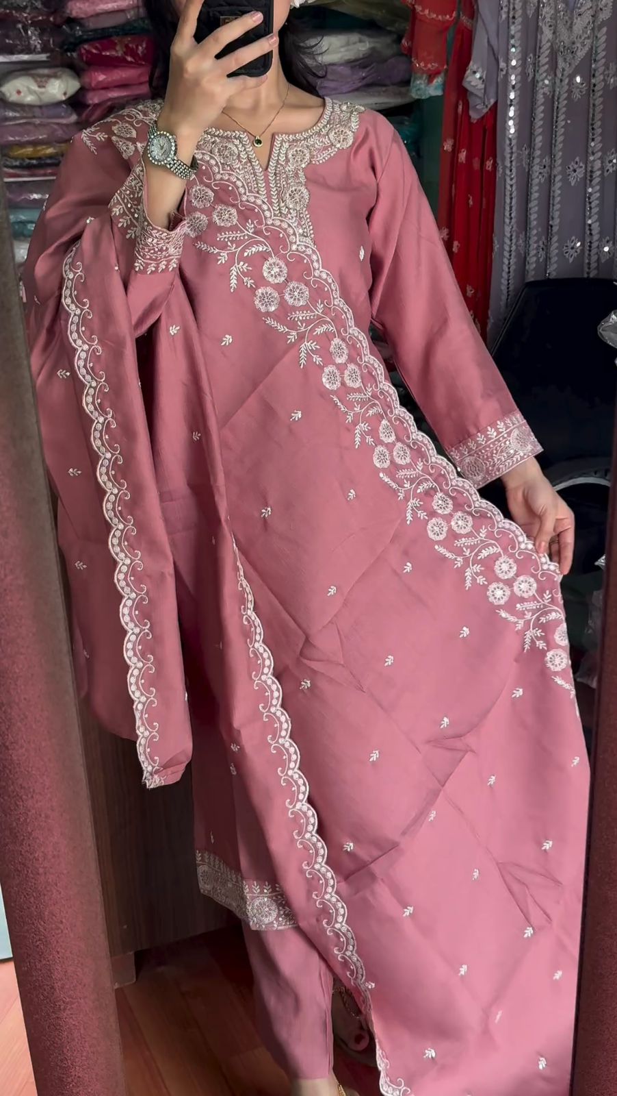 Fantastic Peach Color Pure Chinon Silk Designer Salwar Suit