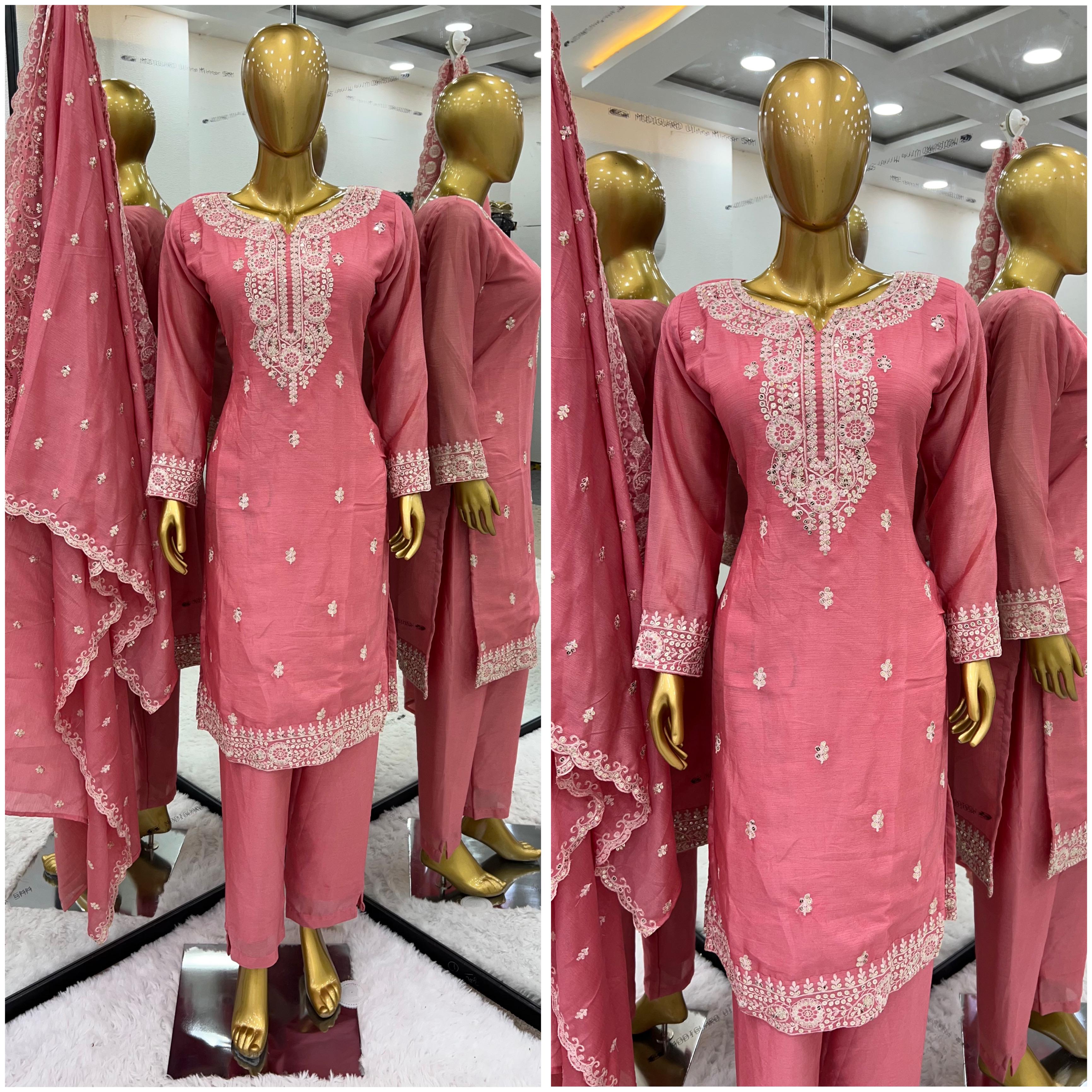 Fantastic Peach Color Pure Chinon Silk Designer Salwar Suit