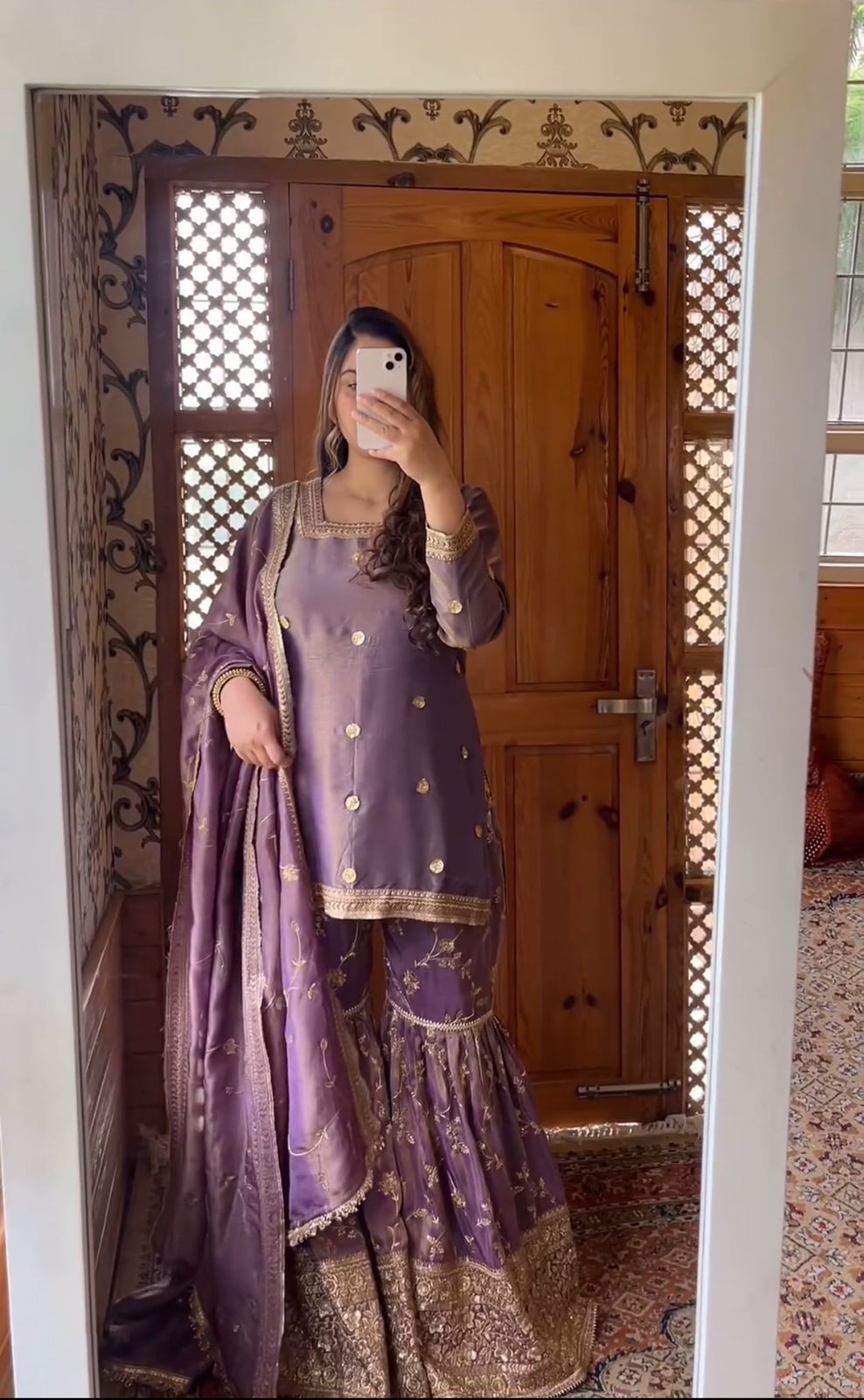 Lovely Puple Color Pure Chinon Silk With Heavy Embroidery Sequence Work Designer Sharara Suit