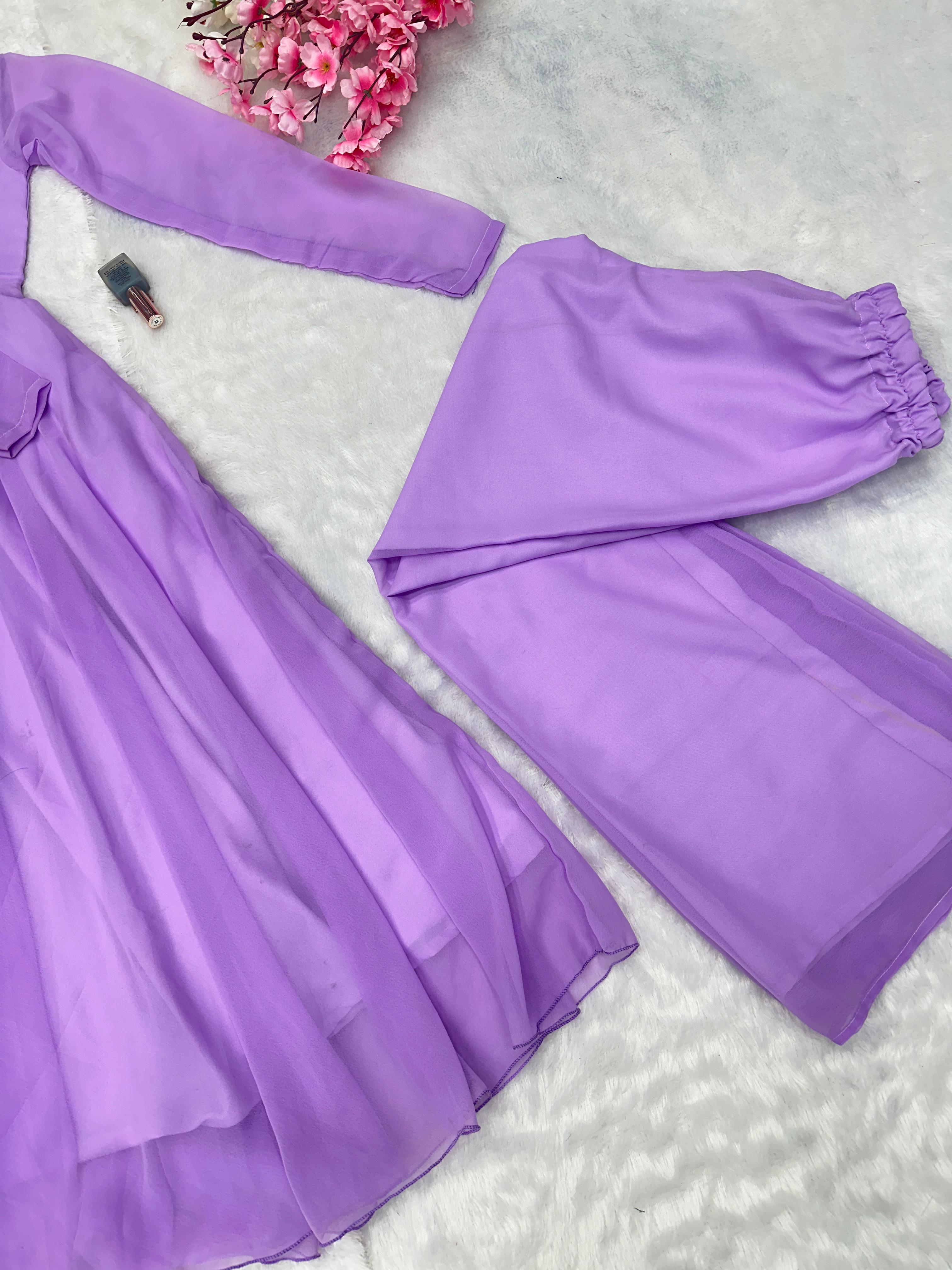 Eyes Catching Lavender Color Georgette With Huge Flair Designer Gown