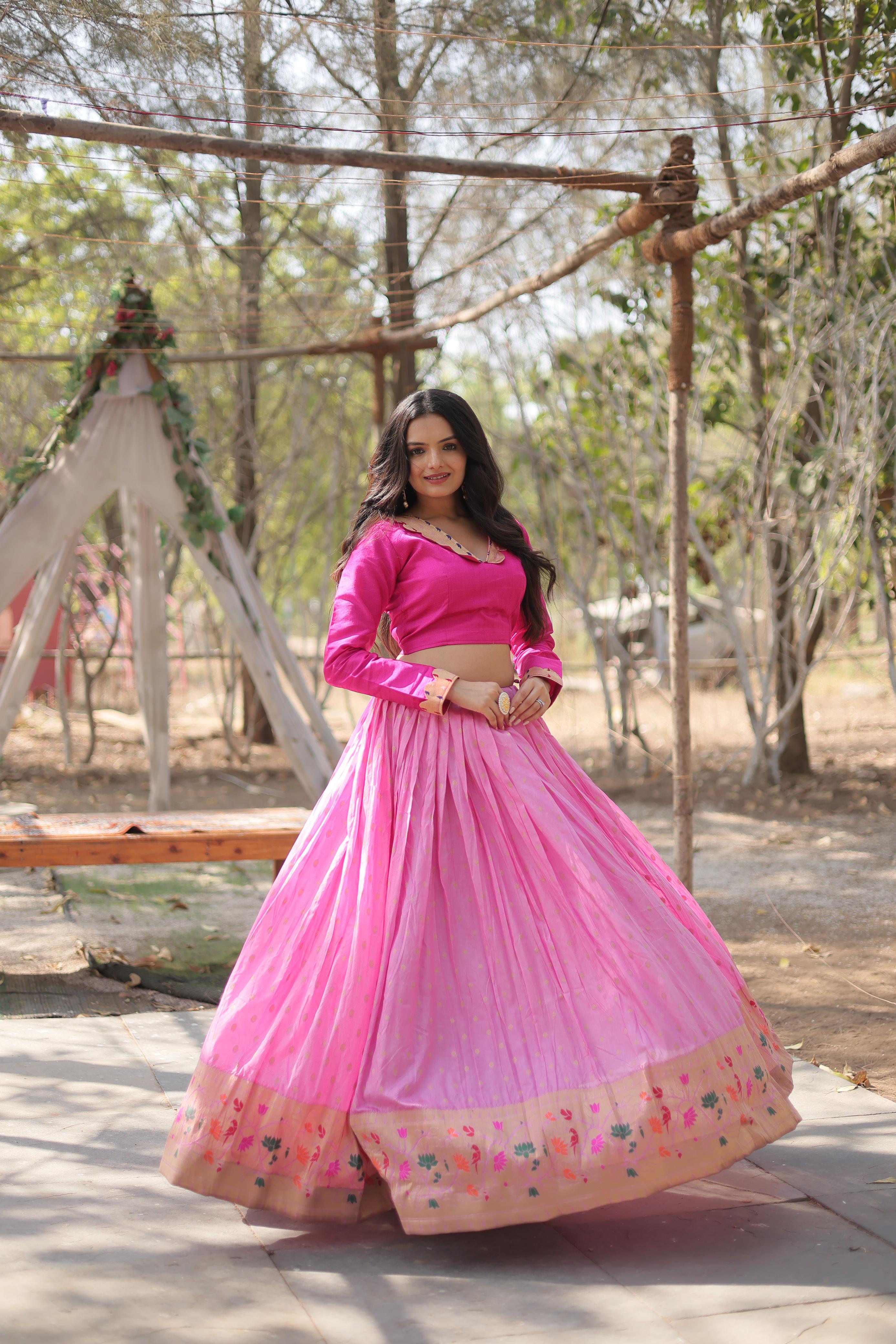 Marriage Special Pink Color Viscose Jacquard With Kalamkari Jari Border Designer Lehenga