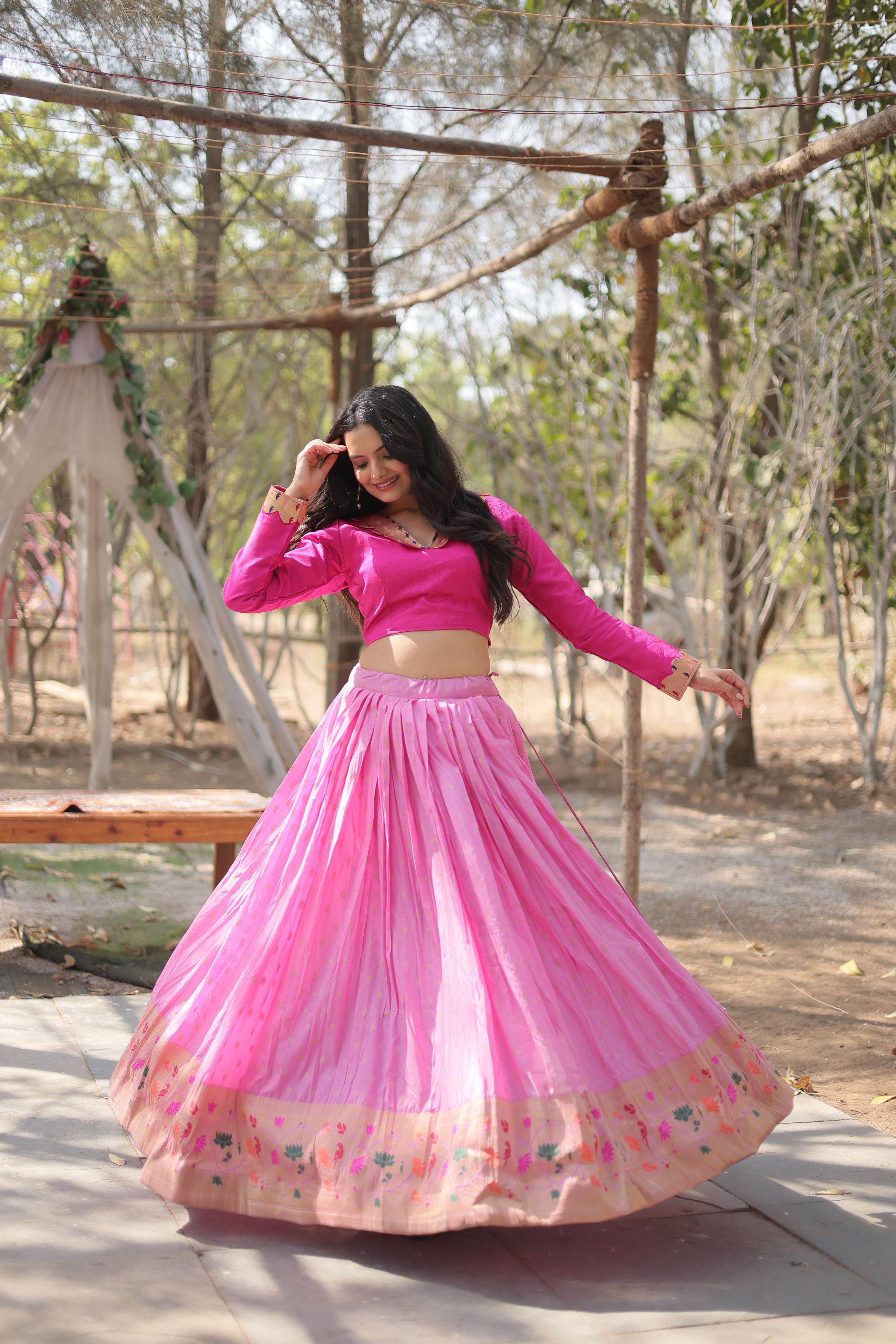 Marriage Special Pink Color Viscose Jacquard With Kalamkari Jari Border Designer Lehenga