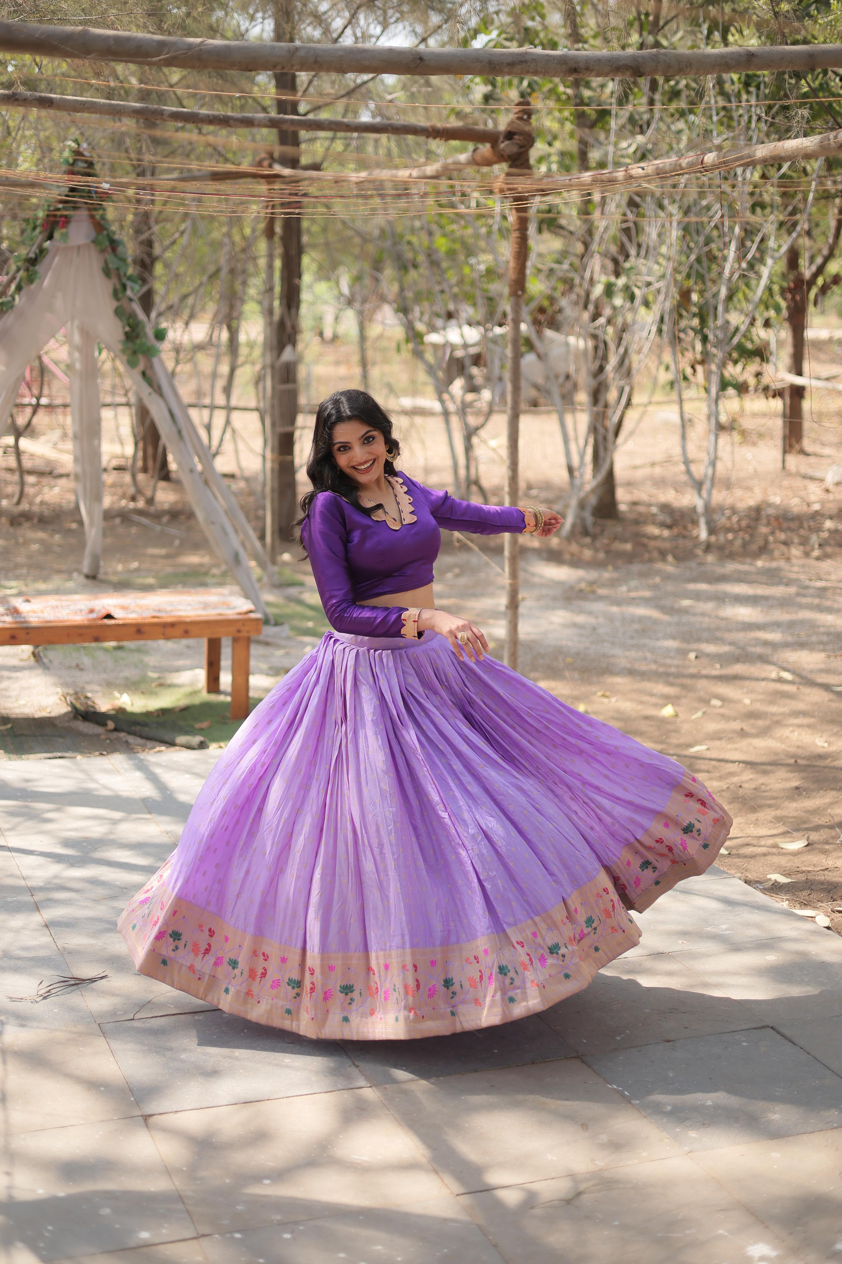 Marriage Special Lavender Color Viscose Jacquard With Kalamkari Jari Border Designer Lehenga