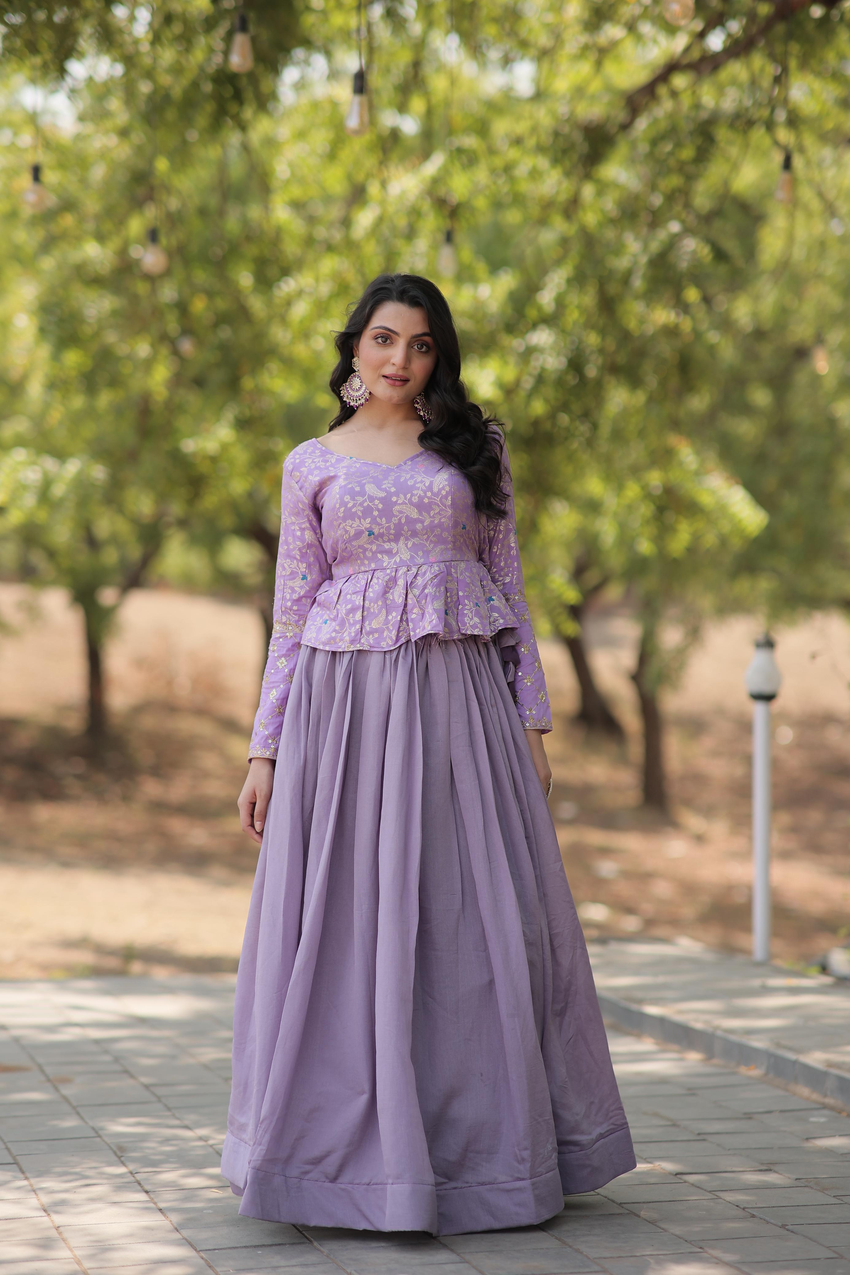 Fashionable Co-ord Set Lavender Color Top With Lehenga