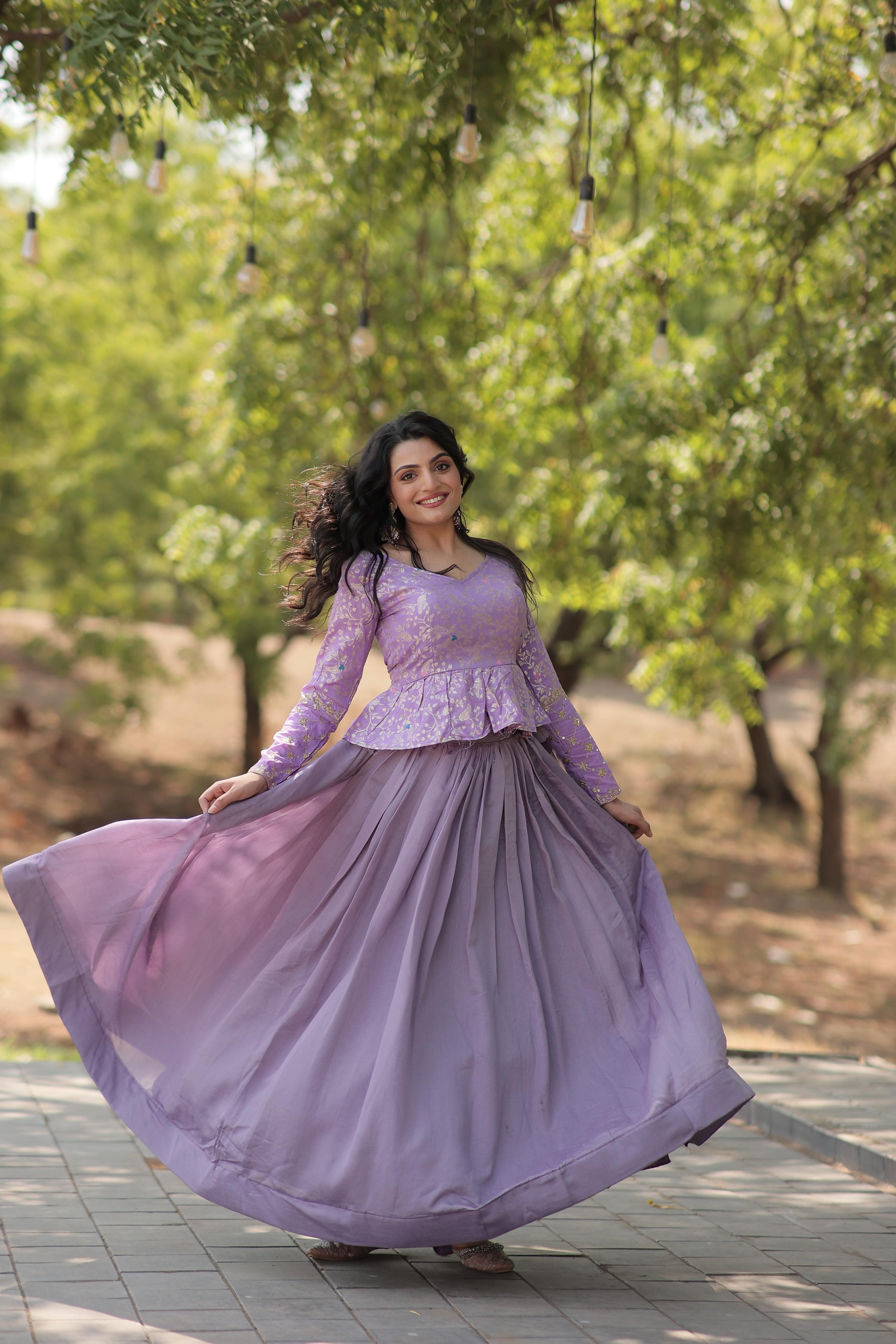 Fashionable Co-ord Set Lavender Color Top With Lehenga