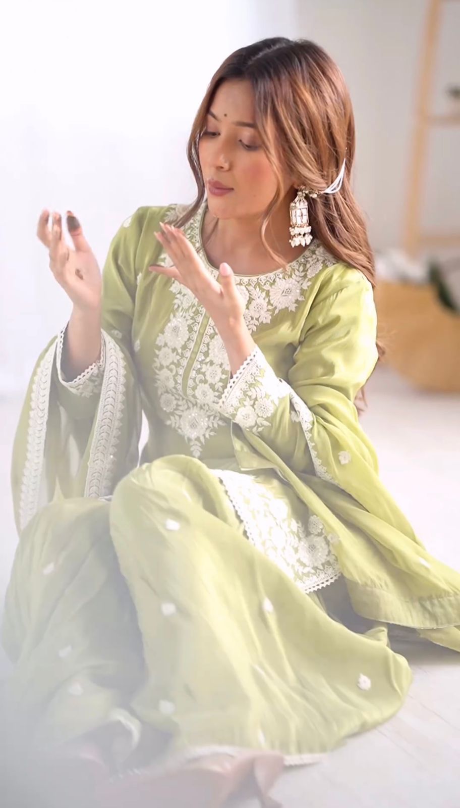 Wedding Wear Green Color Chinon Silk With 5mm Embroidery Sequence Work Designer Sharara Suit