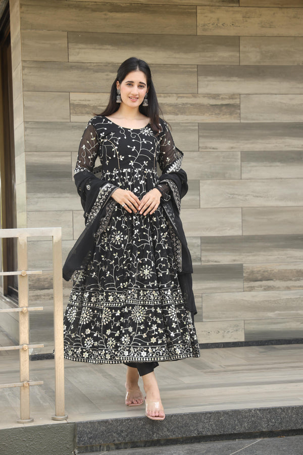 Luxury Black Color Georgette With 9mm Embroidery Work Designer Anarkali Suit