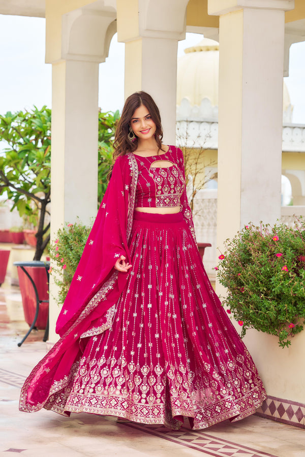 Engagement Wear Pink Color Heavy Fox Georgette Embroidery Sequence Work Designer Lehenga Choli