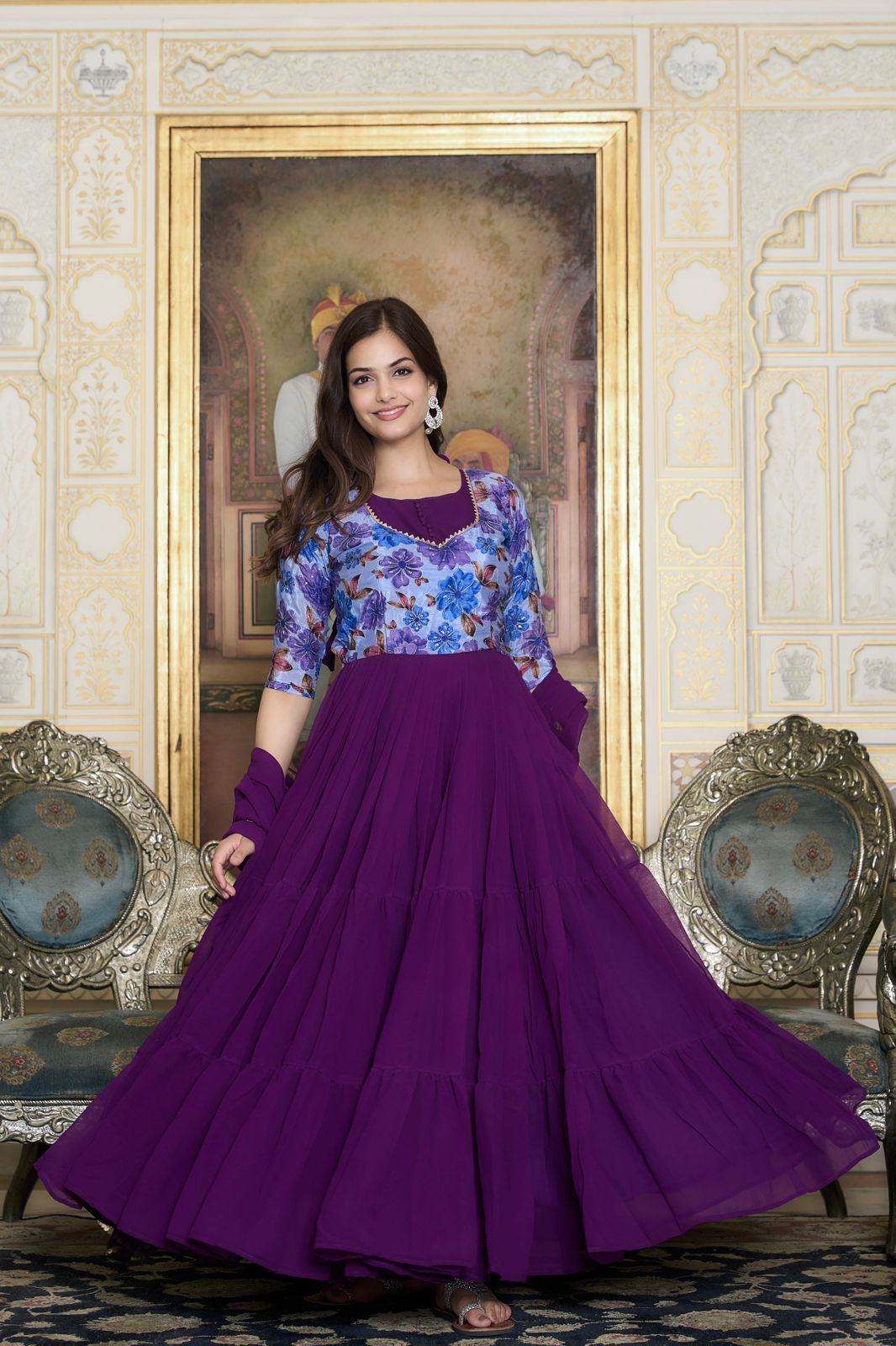 Elegant Purple Color Foux Georgette Designer Gown