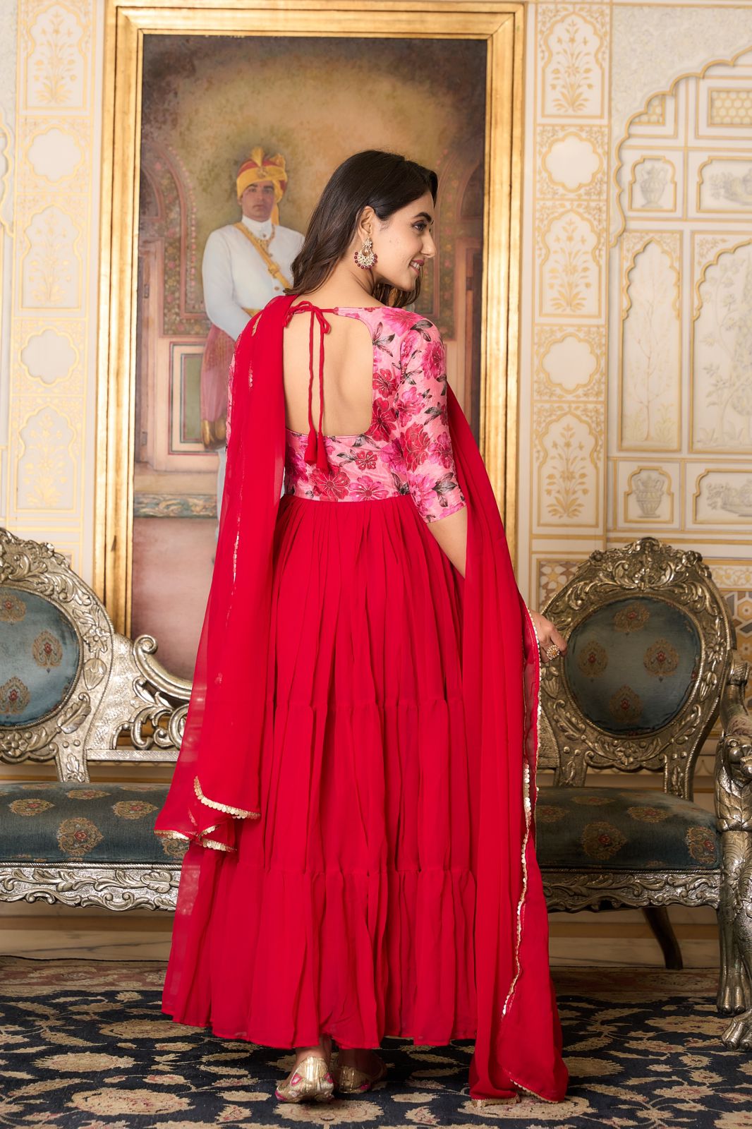 Fashionable Red Color Foux Georgette Designer Gown