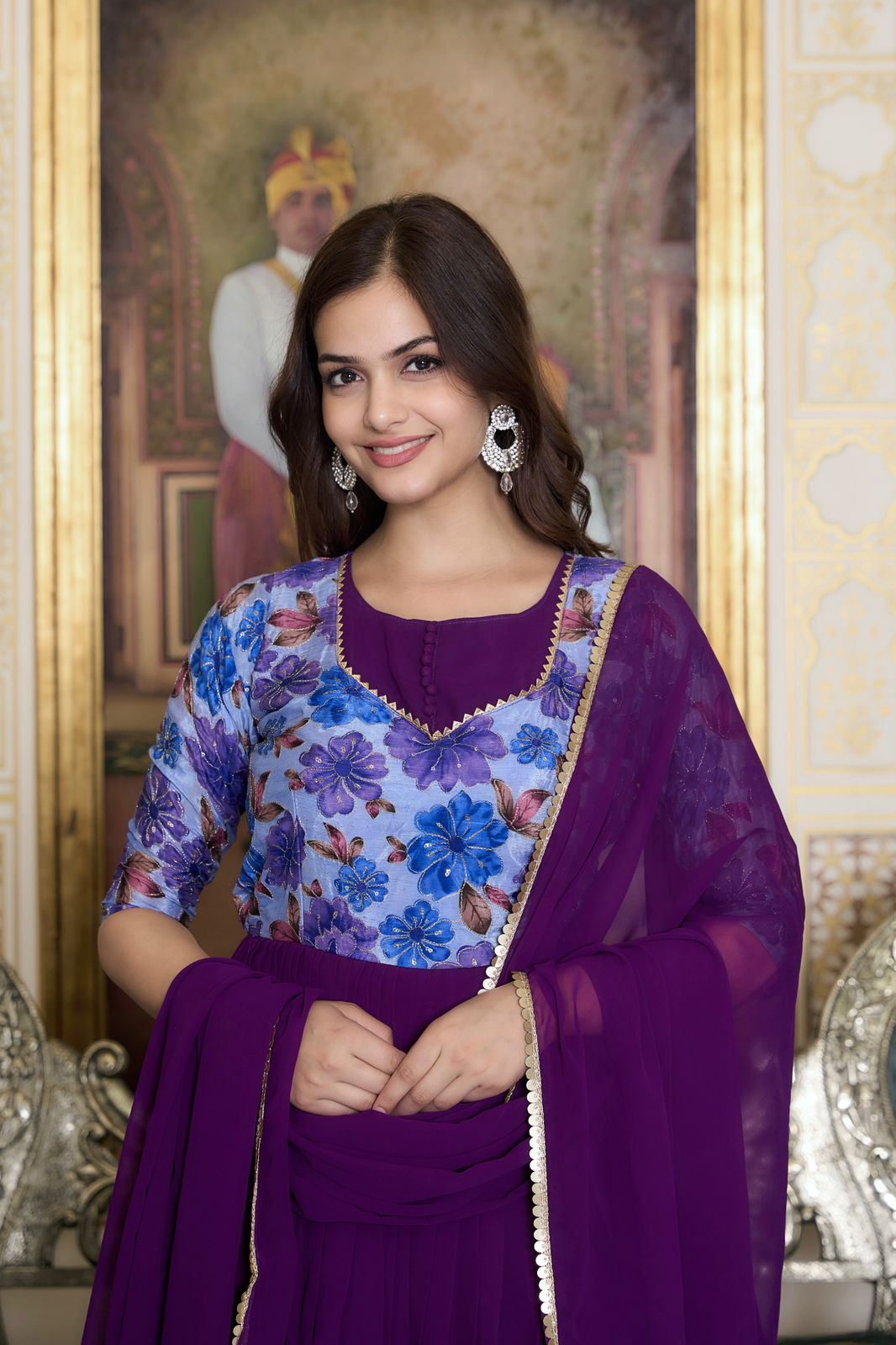 Elegant Purple Color Foux Georgette Designer Gown