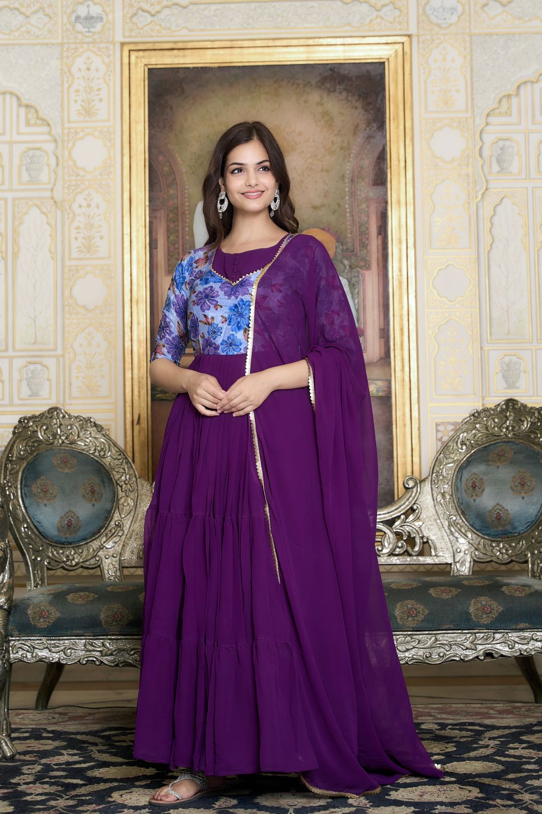 Elegant Purple Color Foux Georgette Designer Gown