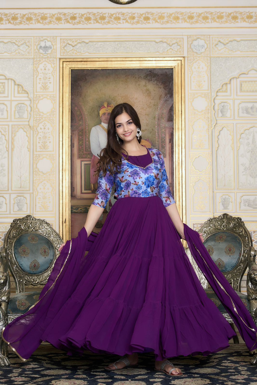 Elegant Purple Color Foux Georgette Designer Gown