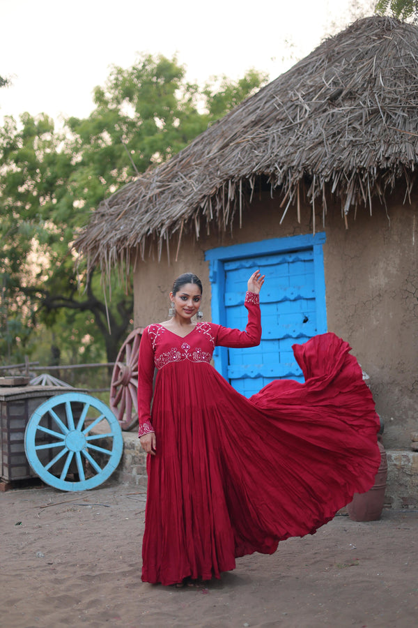 Ravishing Dark Pink Color Real Mirror Work Designer Gown