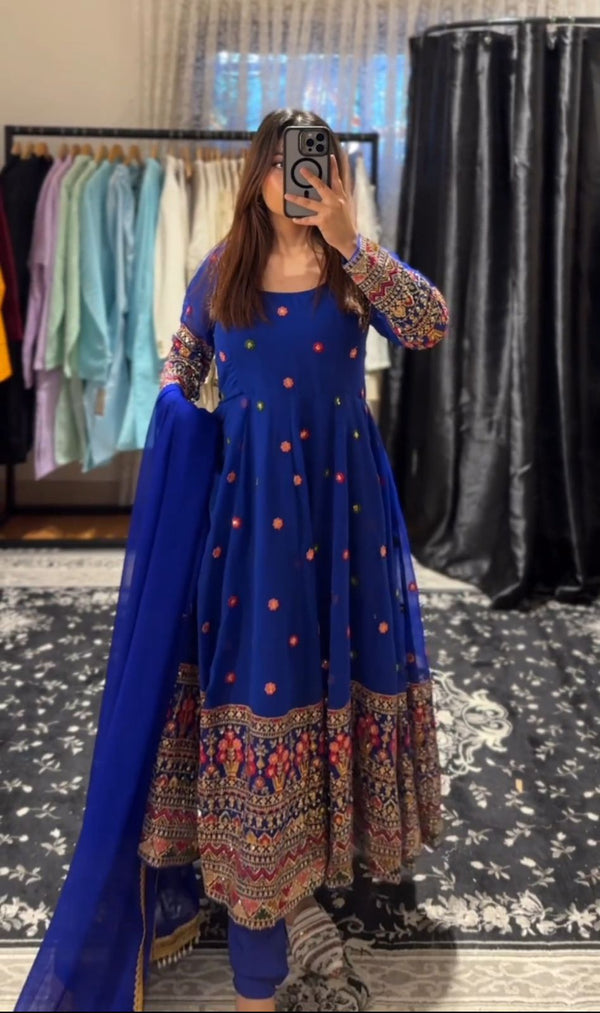 Engagement Wear Blue Color Georgette With Heavy Sequence Embroidery Work Gown