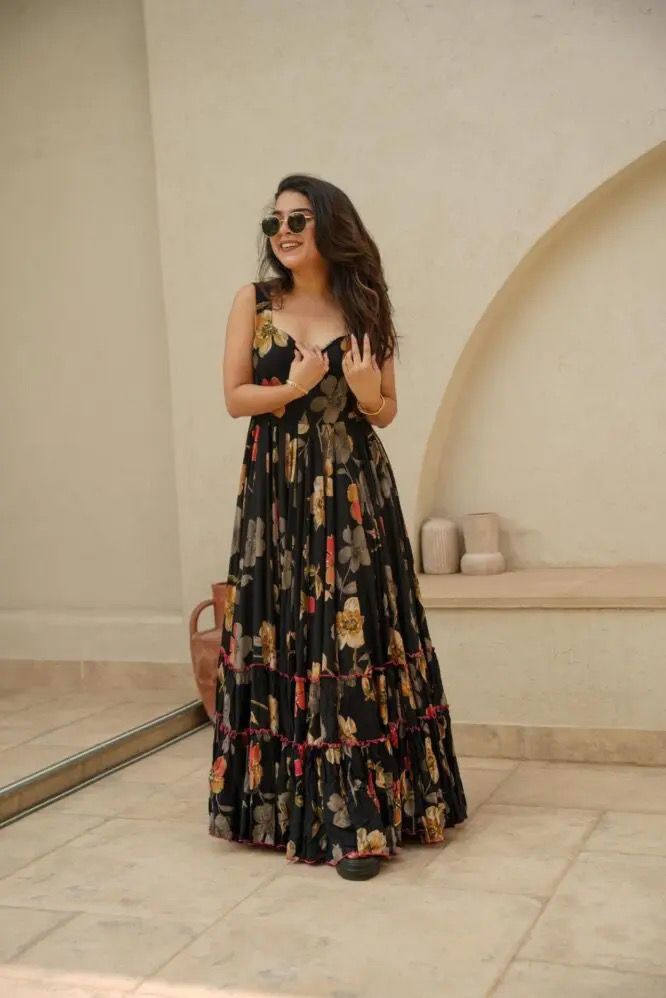 Marriage Special Black Color Digital Printed Pure Jimmy Organza Silk Anarkali Gown