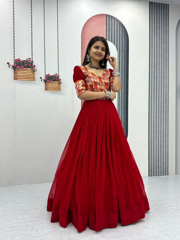 Demanding Red Color Georgette Heavy Position Print Work Designer Gown