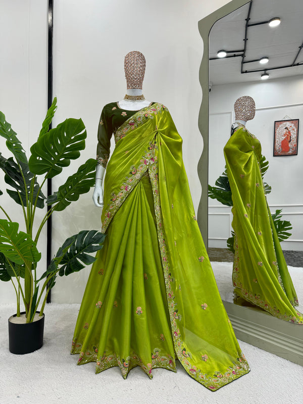 Fantastic Green Color Jimmy Chu Thread With Sequence Work Saree