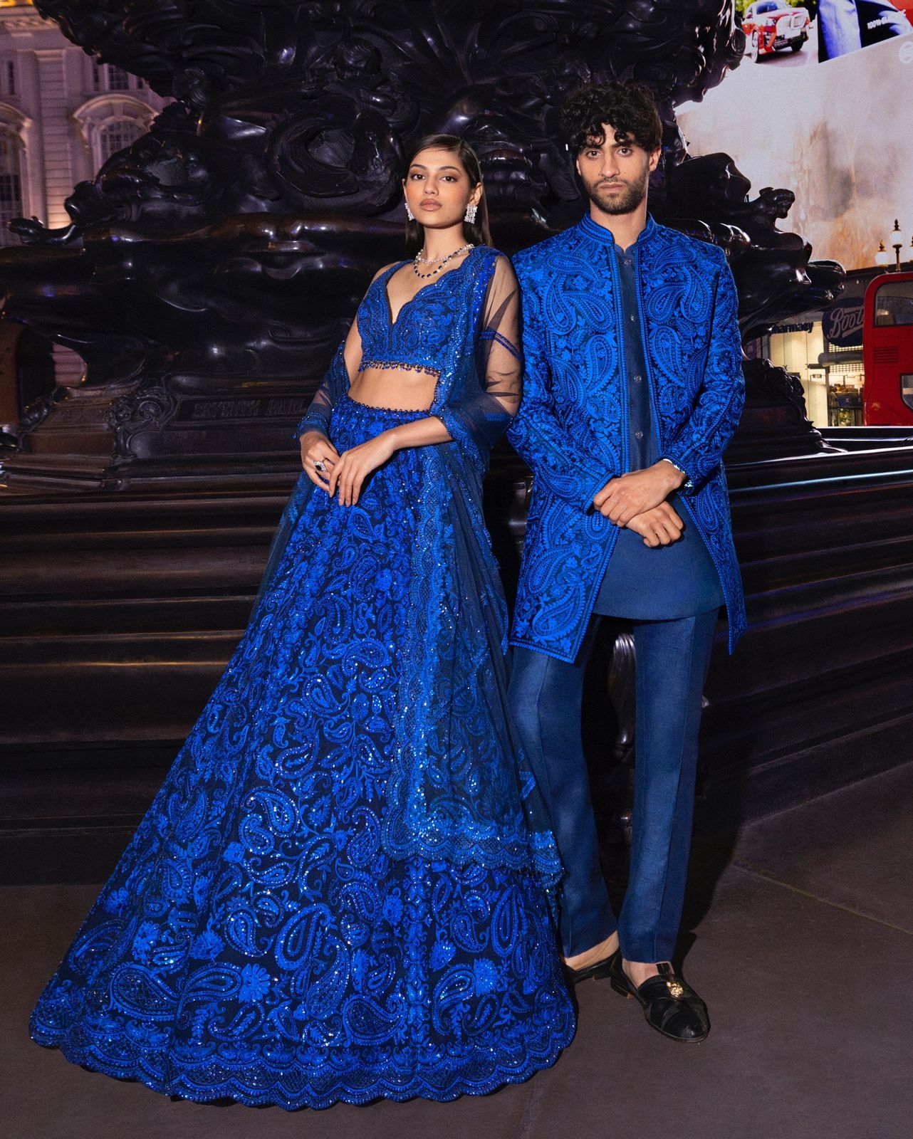 Reception Wear Royal Blue Foux Georgette Sequence With Thread Designer Lehenga Choli