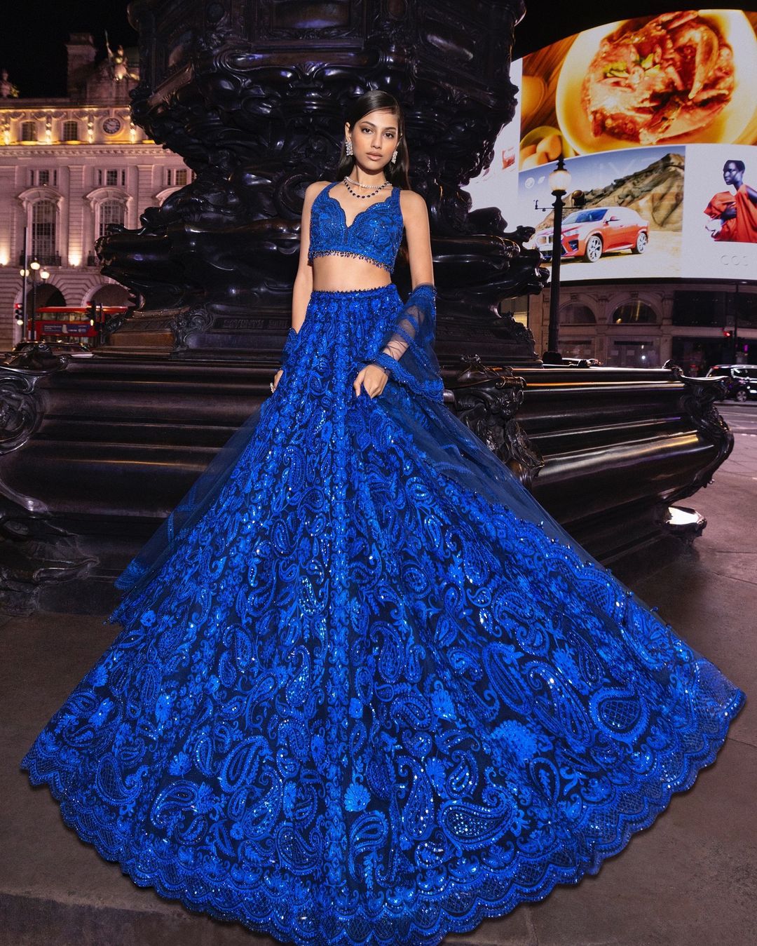 Reception Wear Royal Blue Foux Georgette Sequence With Thread Designer Lehenga Choli