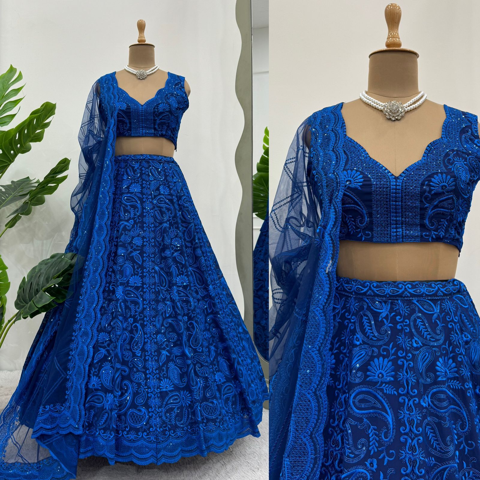 Reception Wear Royal Blue Foux Georgette Sequence With Thread Designer Lehenga Choli