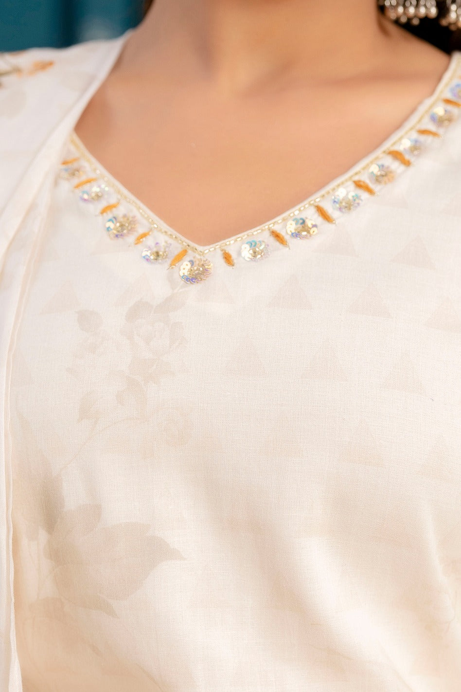 Pretty Cream Color Cotton With Hand Work And Digital Printed Kurta Set With Dupatta