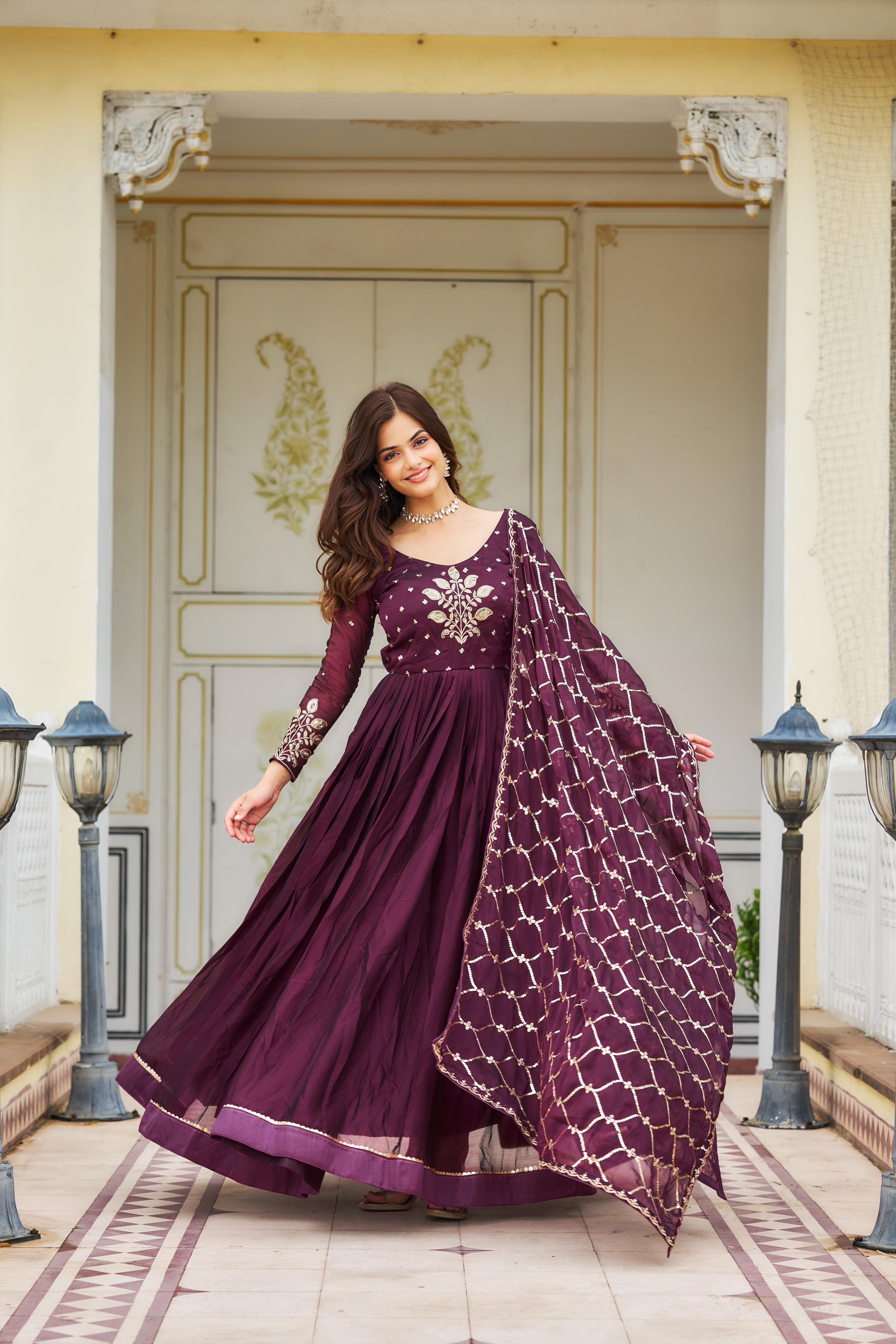 Marriage Special Wine Heavy Sequence Embroidery Work Designer Gown