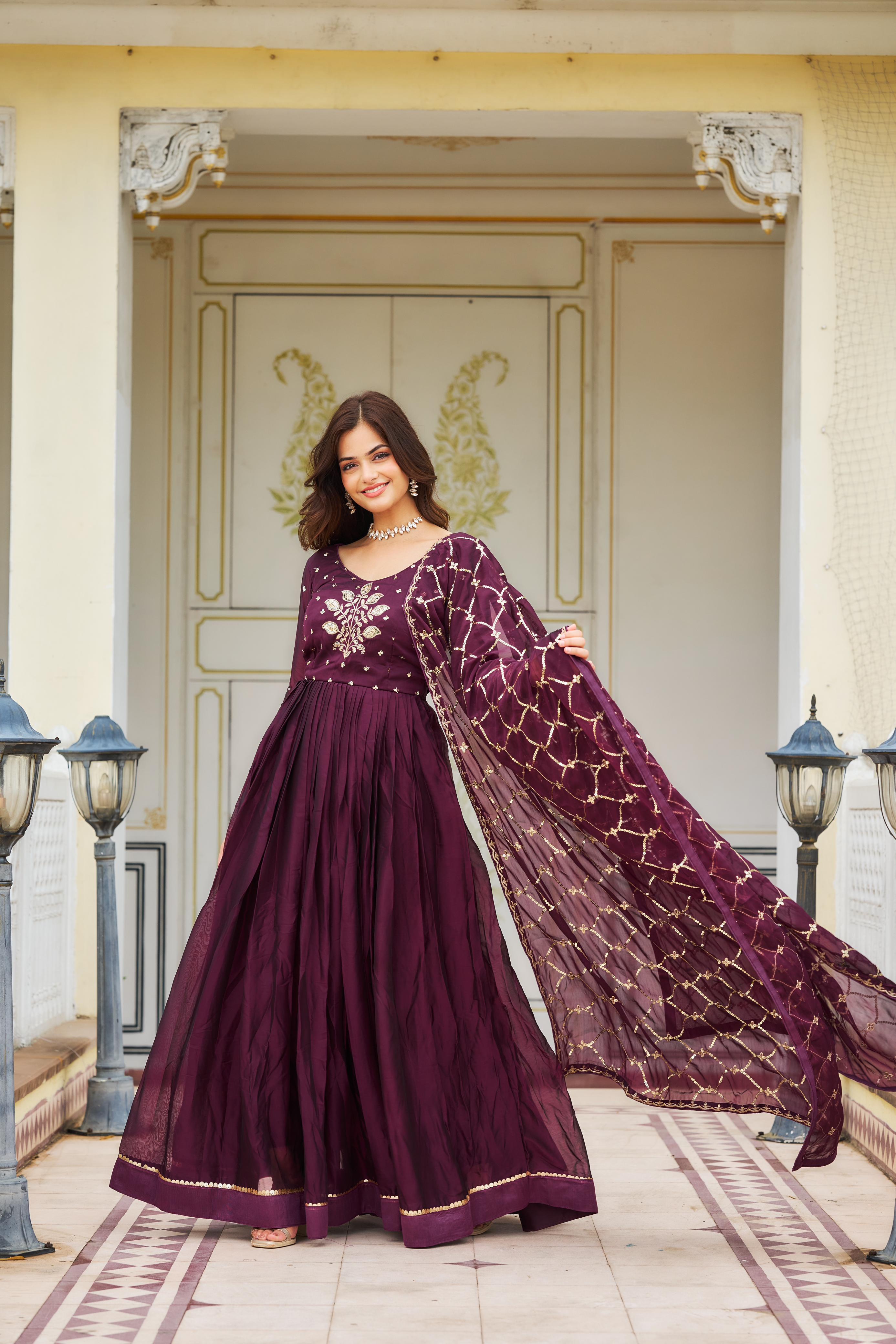 Marriage Special Wine Heavy Sequence Embroidery Work Designer Gown