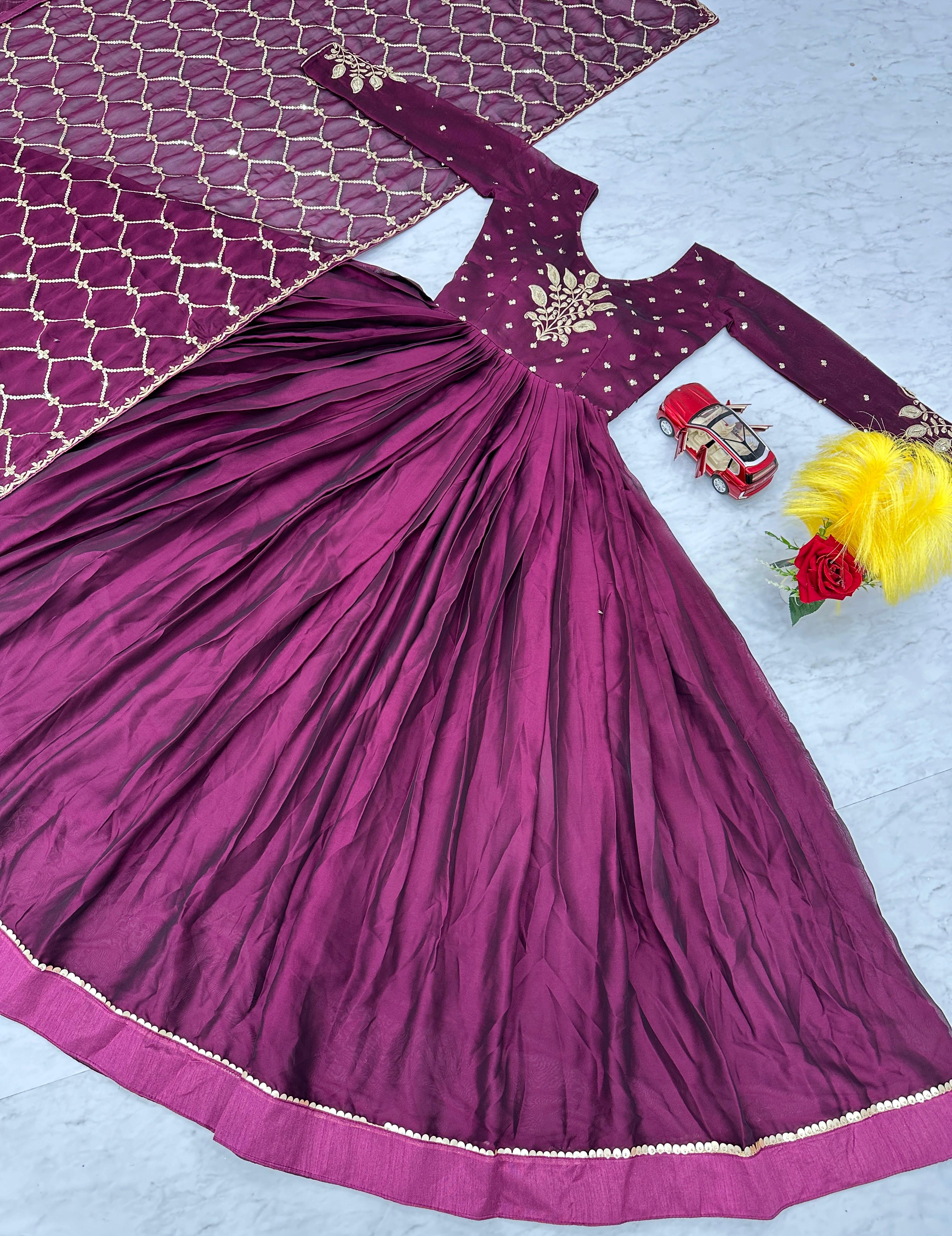 Marriage Special Wine Heavy Sequence Embroidery Work Designer Gown