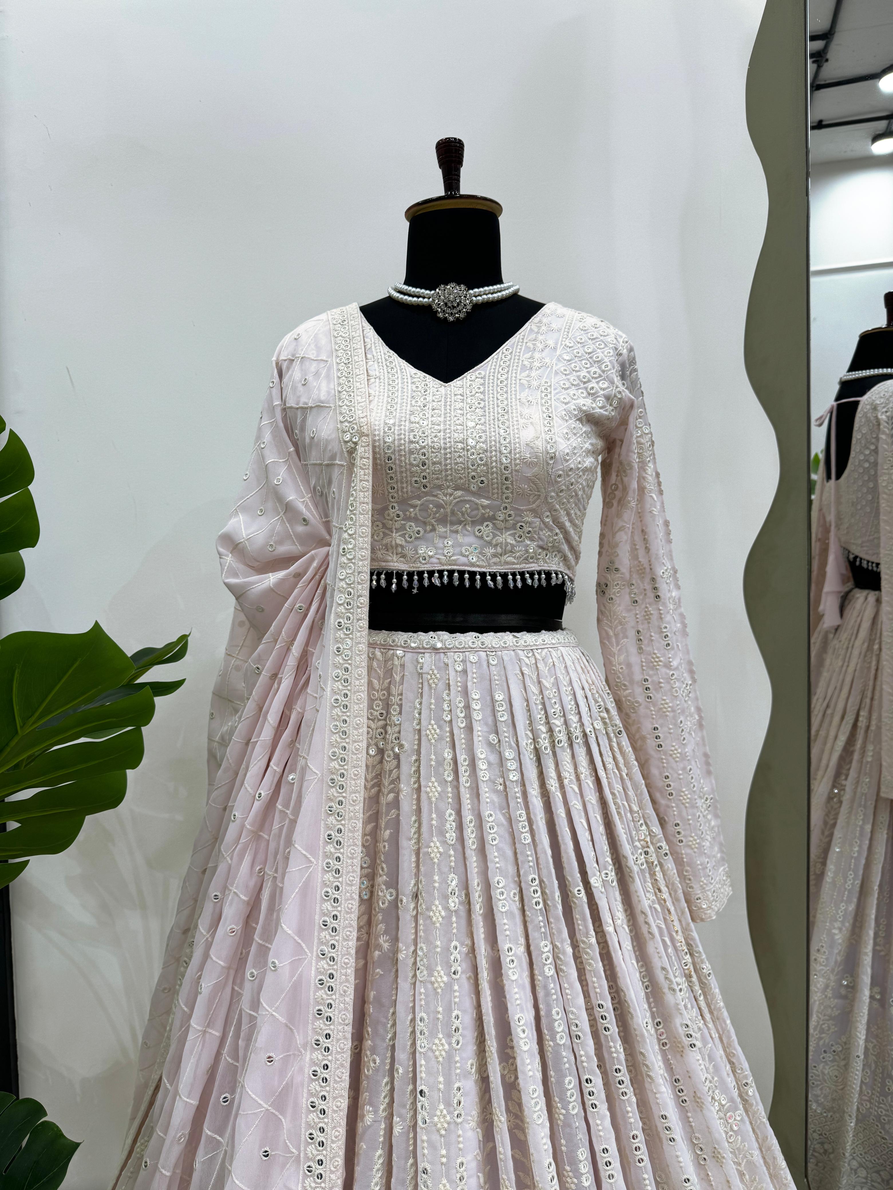 Luxuriant Light Pink Color Foux Georgette 9mm Sequence With Thread Wedding Wear Lehenga Choli