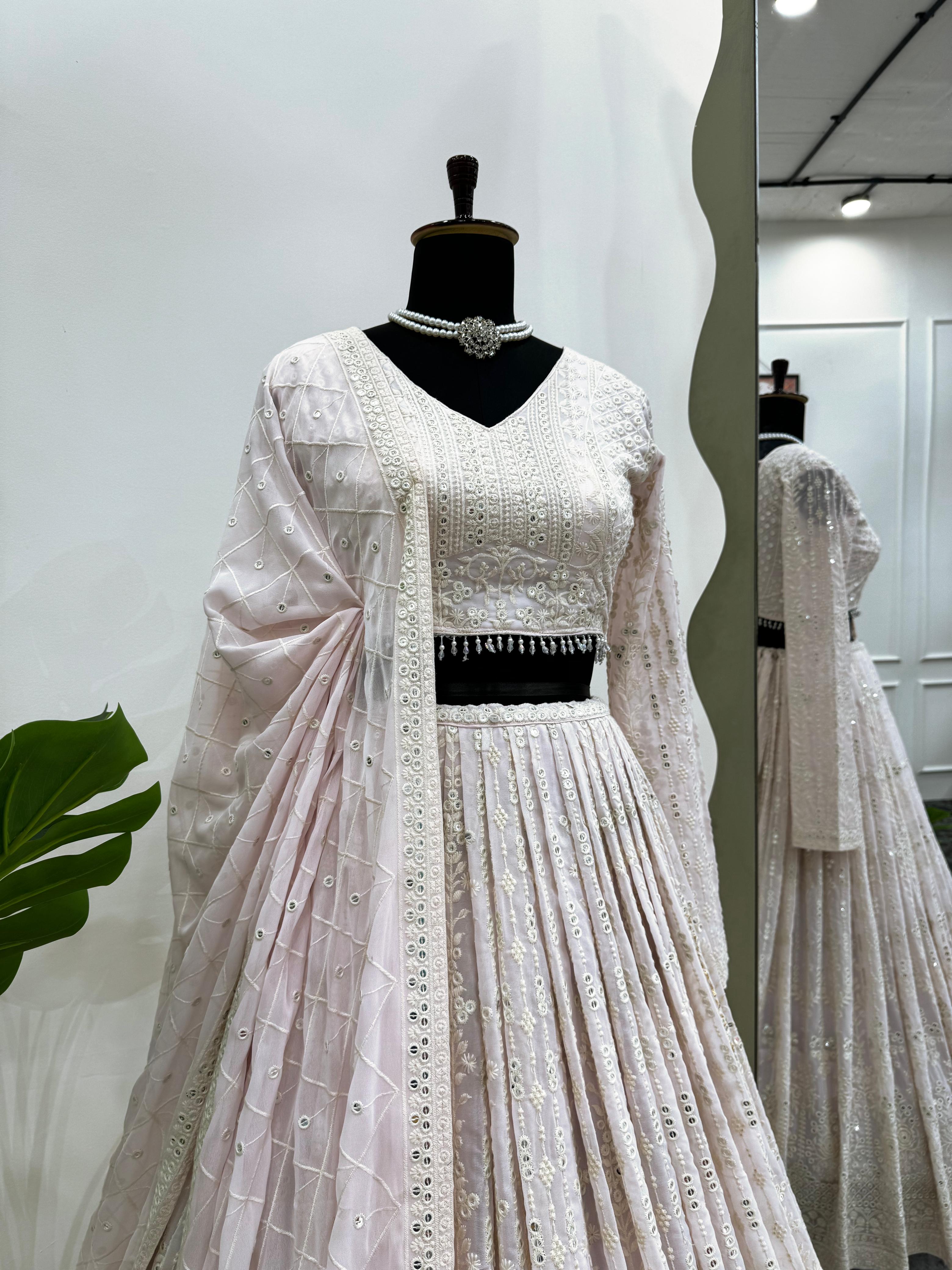 Luxuriant Light Pink Color Foux Georgette 9mm Sequence With Thread Wedding Wear Lehenga Choli