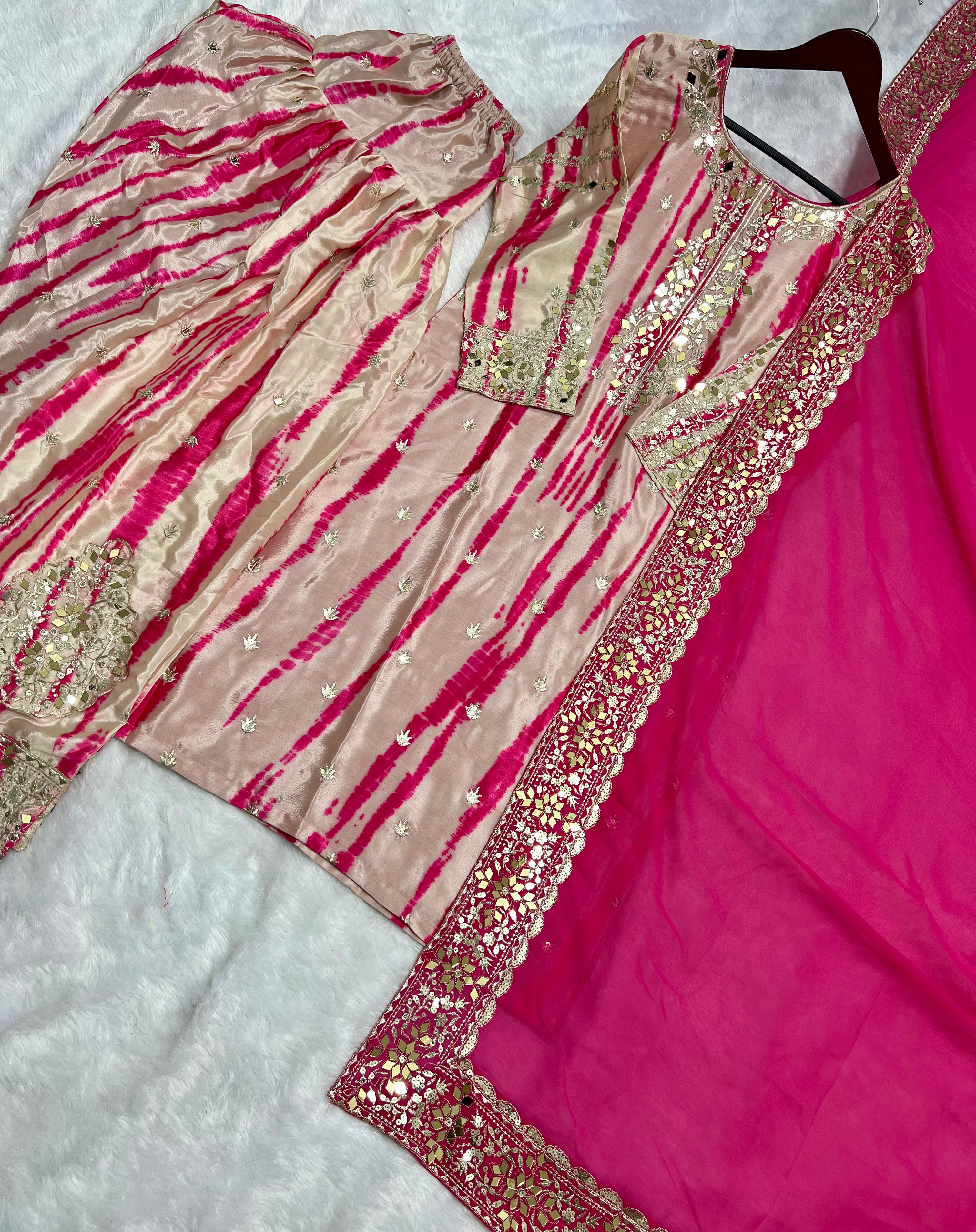 Pink Color Pure Chinon Silk With Digital Print And Sequence Work Patiyala Suit