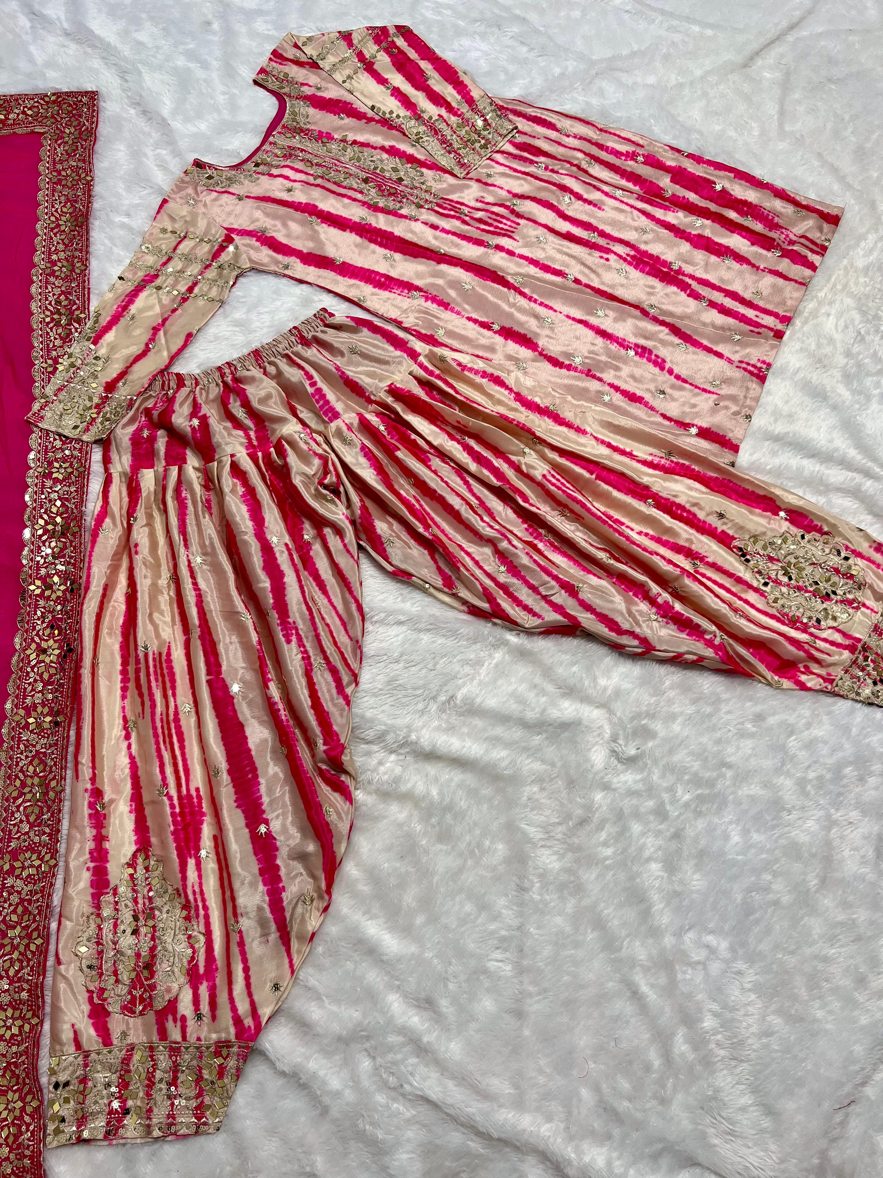 Pink Color Pure Chinon Silk With Digital Print And Sequence Work Patiyala Suit