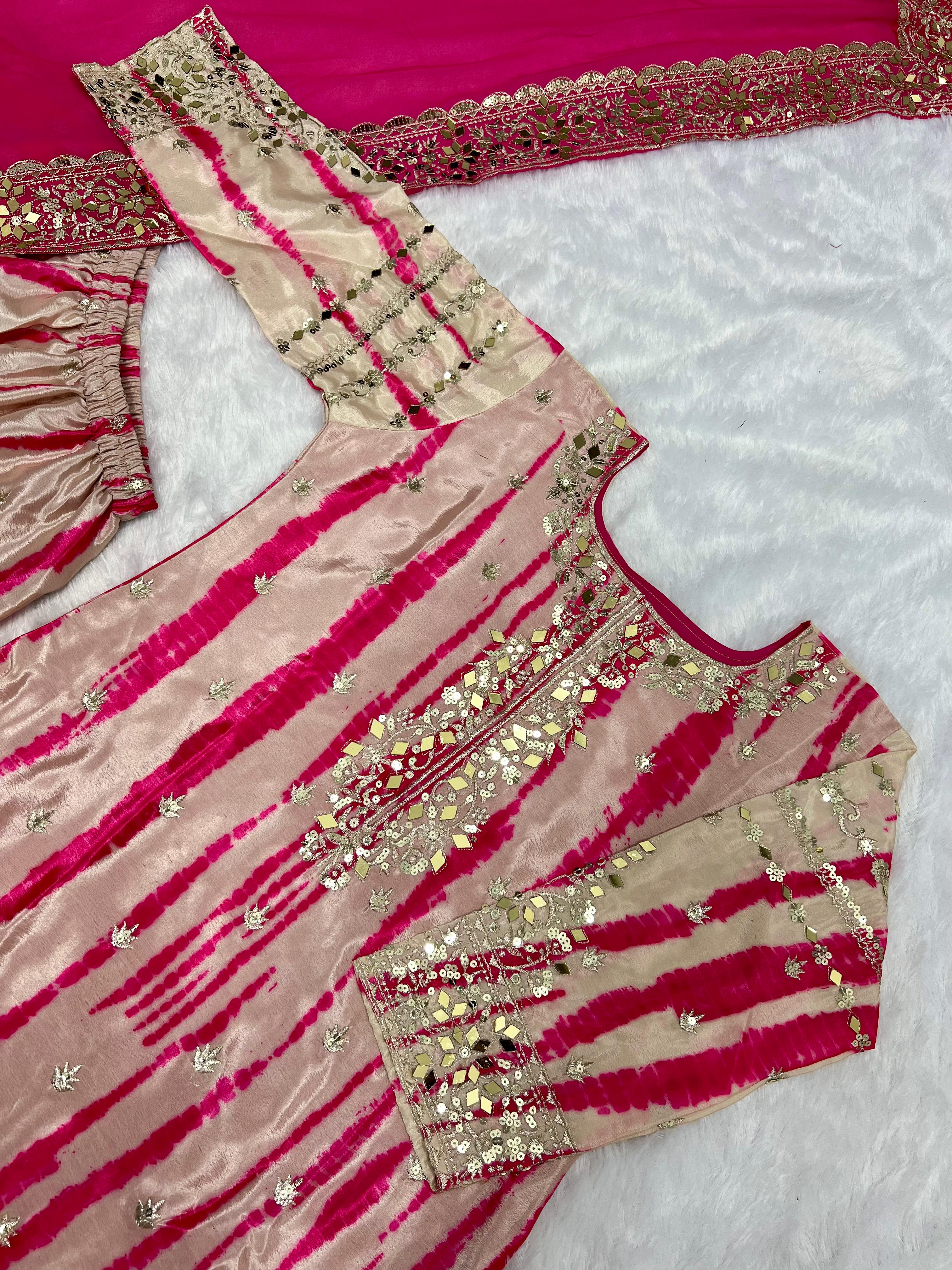 Pink Color Pure Chinon Silk With Digital Print And Sequence Work Patiyala Suit