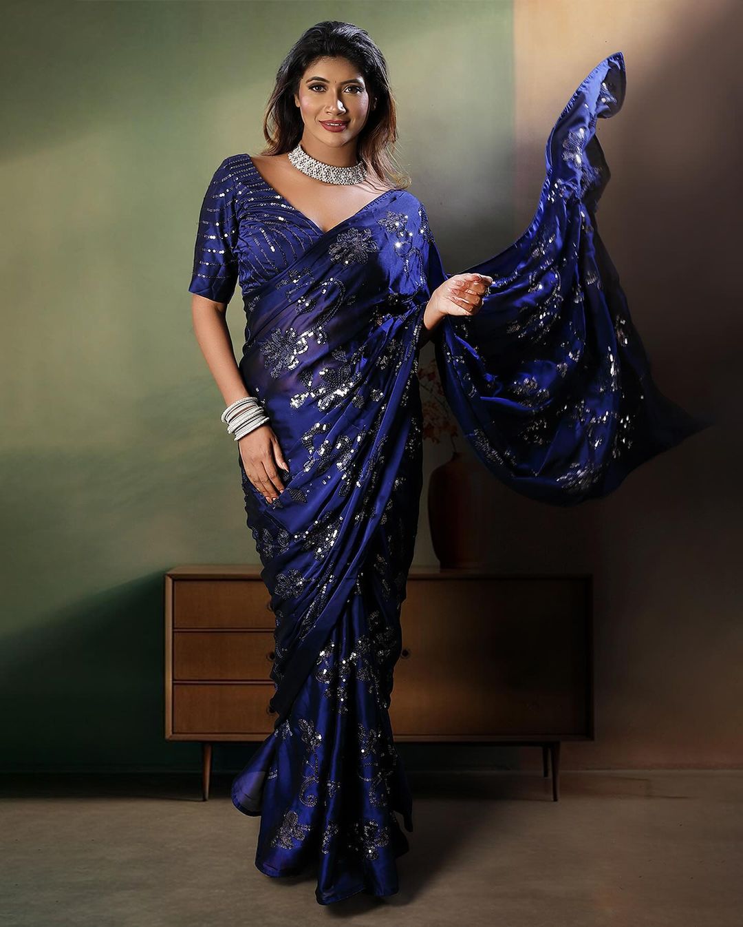 Party Wear Heavy Rangoli Silk 5mm Sequence Work Blue Color Saree