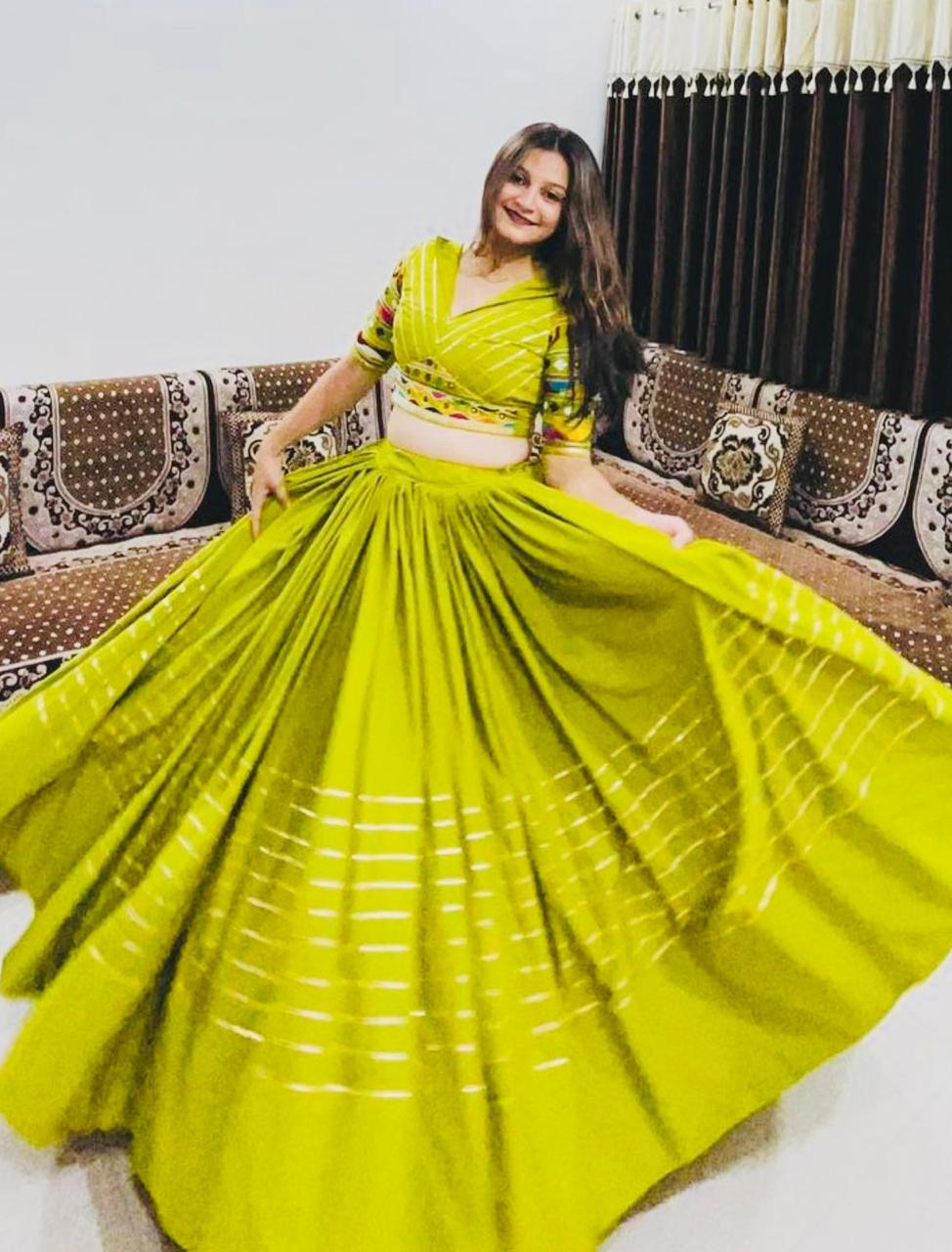 white christmas dresses Garba Wear Parrot Green Color Cotton Embroidery With Mirror Work Desig –  Vastra Shop